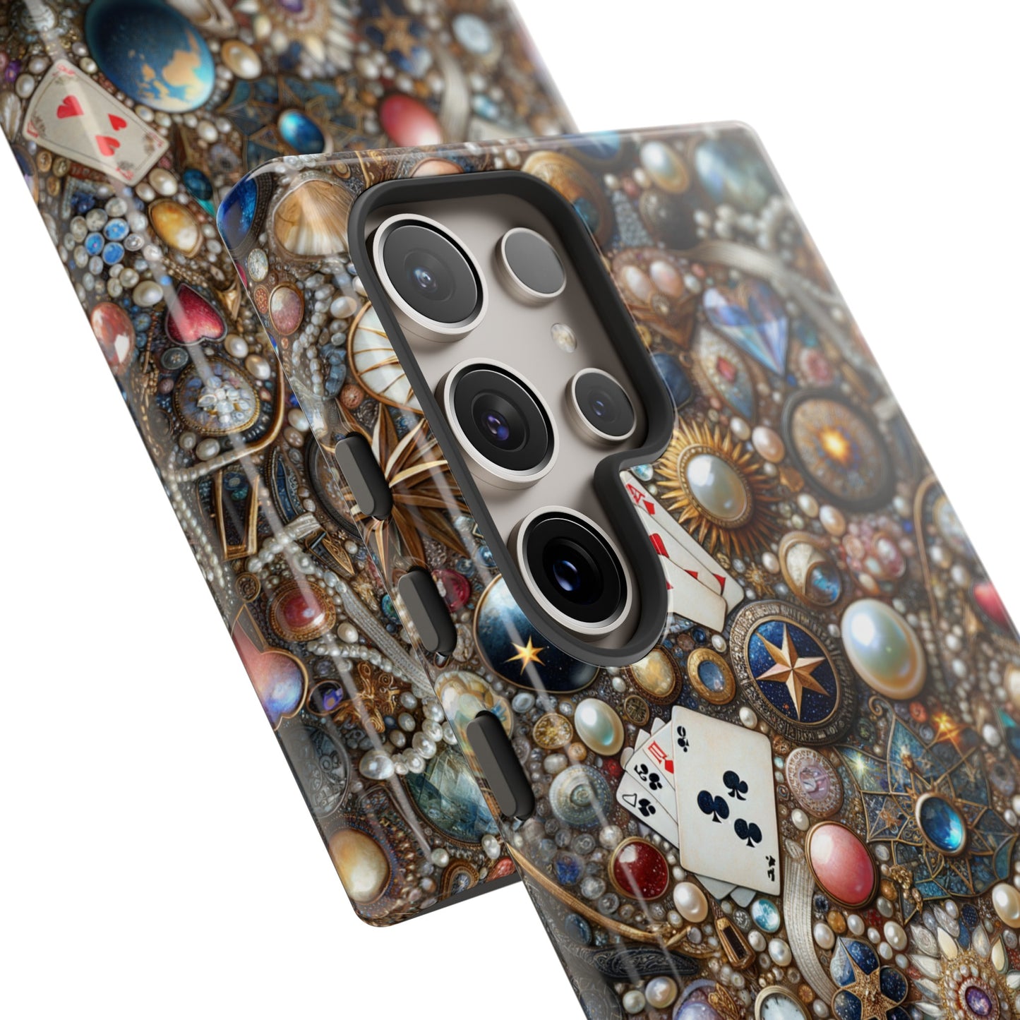 Celestial & Vintage Charms Mosaic Phone Case with Pearls and Gemstones- Phone Case