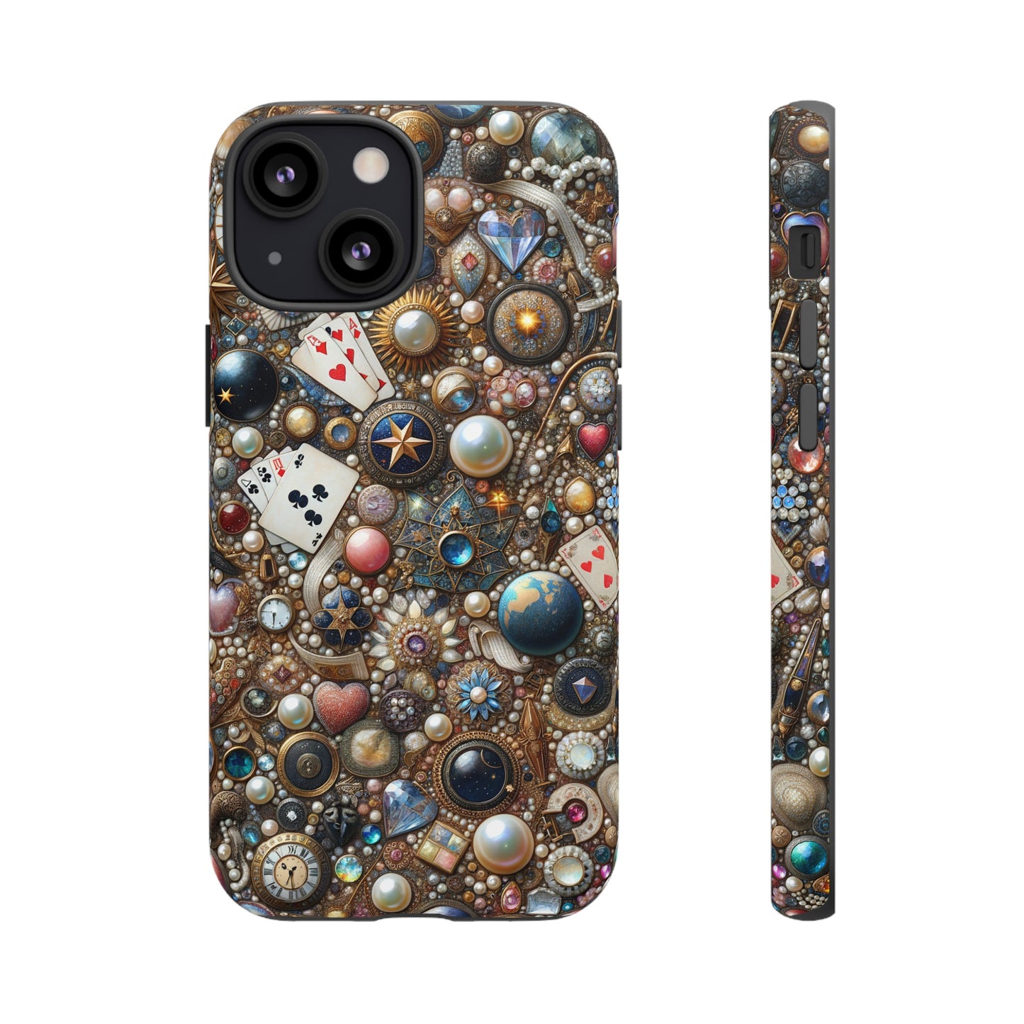 Celestial & Vintage Charms Mosaic Phone Case with Pearls and Gemstones- Phone Case