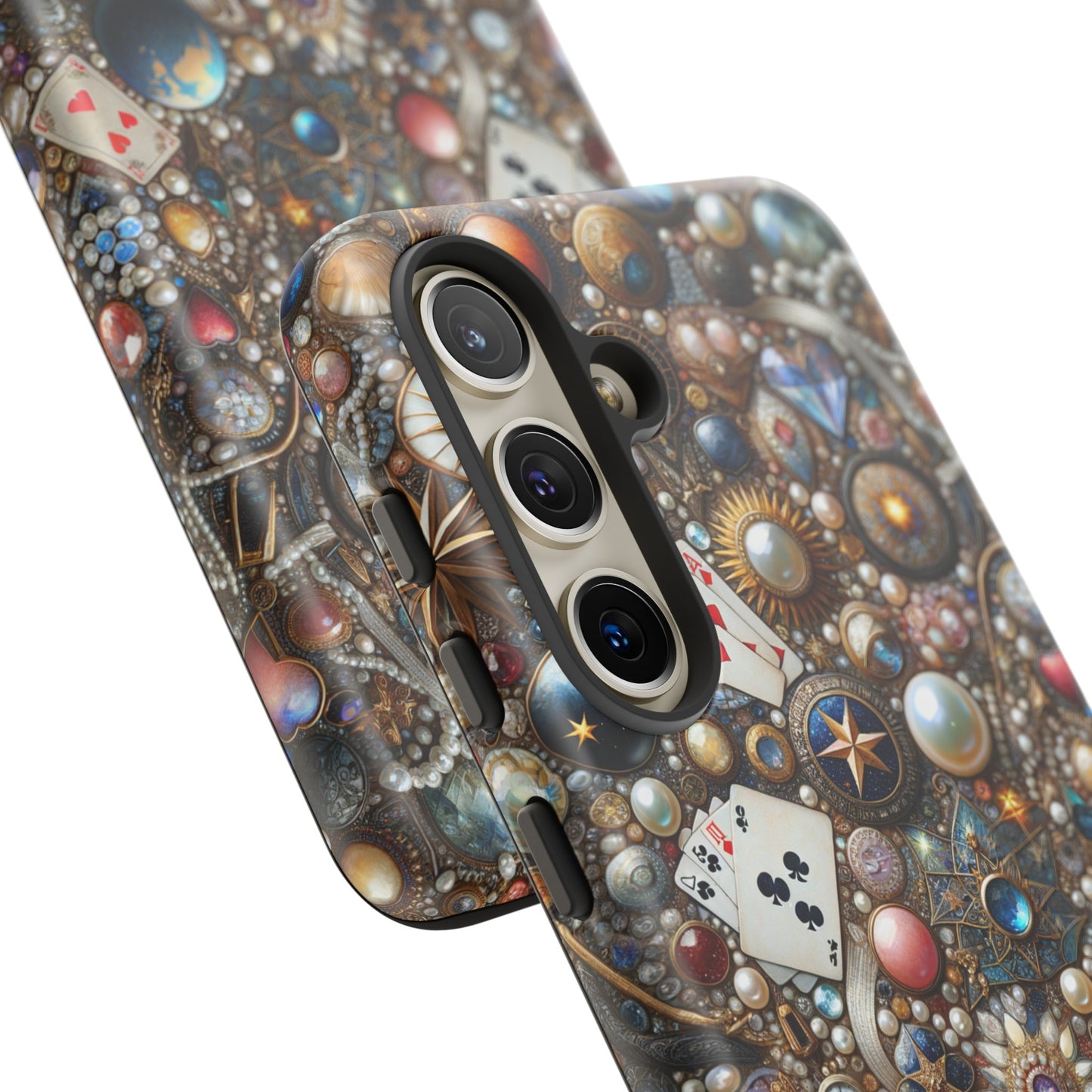 Celestial & Vintage Charms Mosaic Phone Case with Pearls and Gemstones- Phone Case