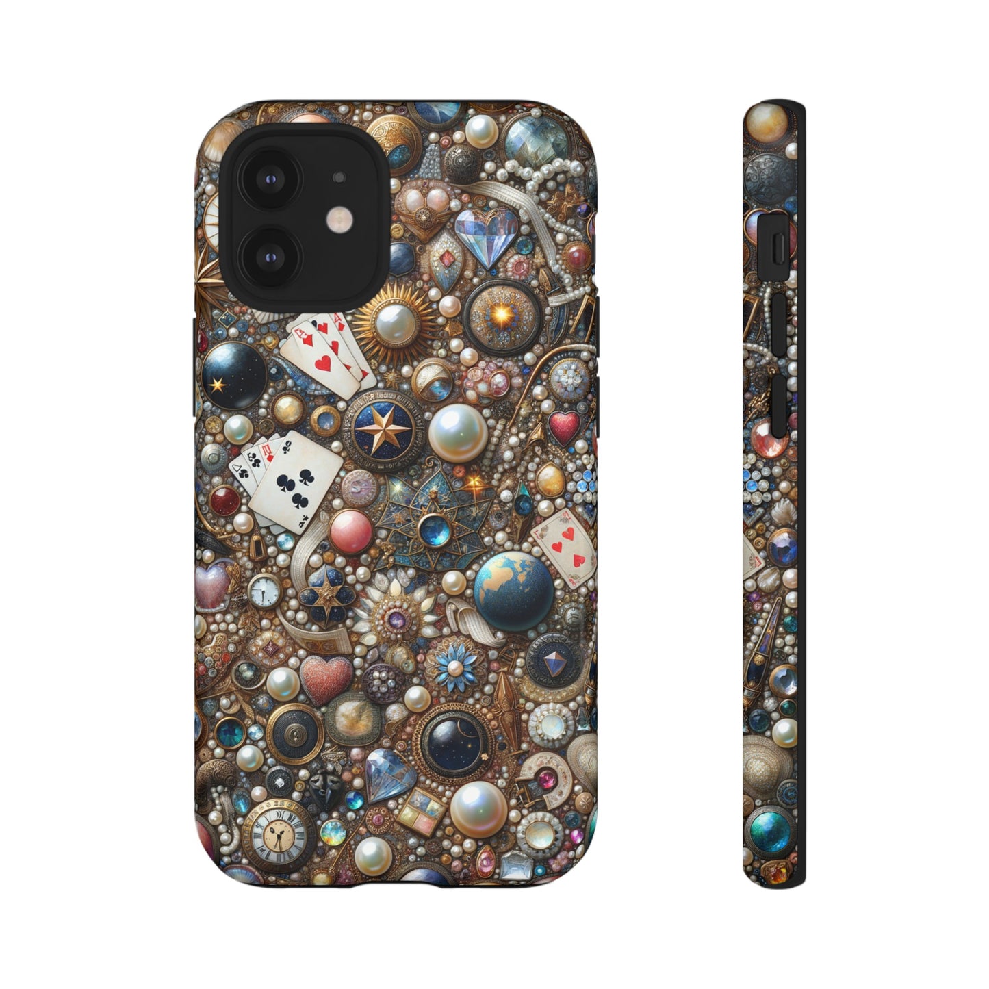 Celestial & Vintage Charms Mosaic Phone Case with Pearls and Gemstones- Phone Case