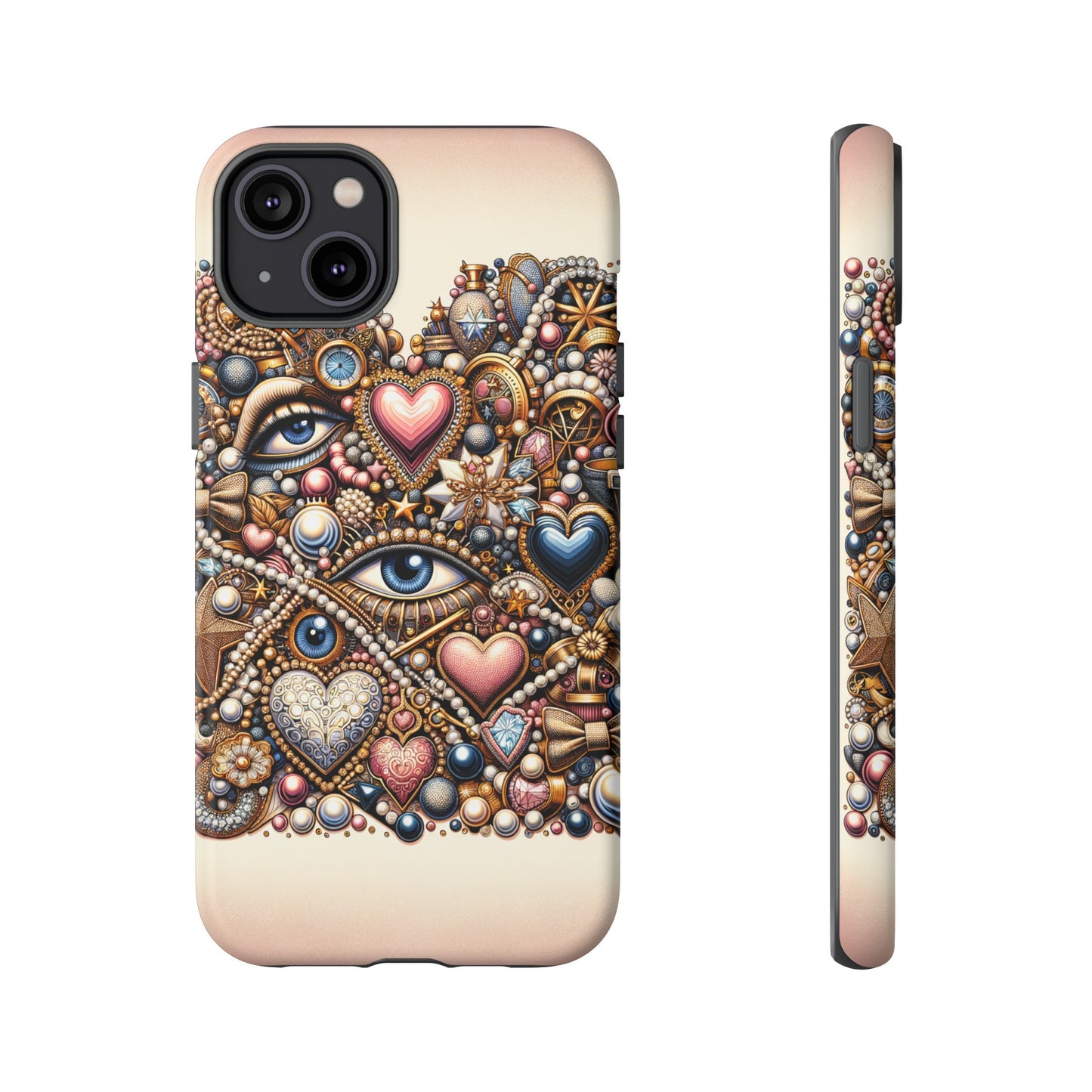 Whimsical Hearts Bows and Pearls Custom Phone Case with Gold Accents- Phone Case