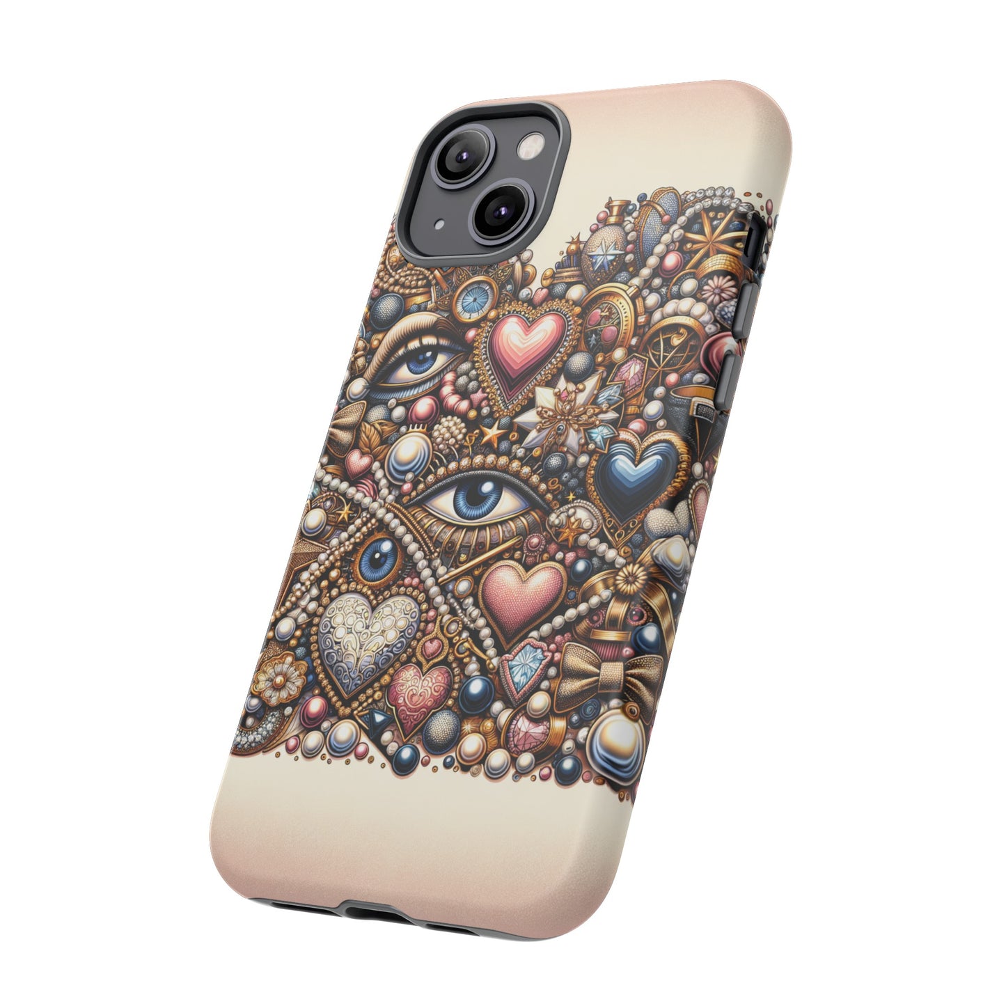 Whimsical Hearts Bows and Pearls Custom Phone Case with Gold Accents- Phone Case