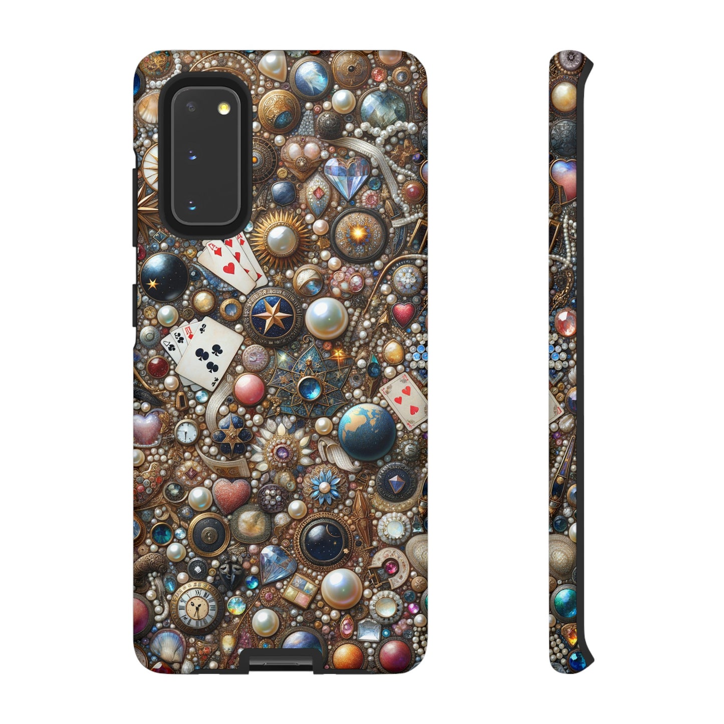 Celestial & Vintage Charms Mosaic Phone Case with Pearls and Gemstones- Phone Case