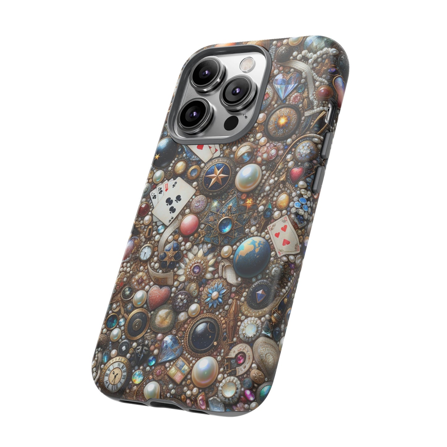 Celestial & Vintage Charms Mosaic Phone Case with Pearls and Gemstones- Phone Case