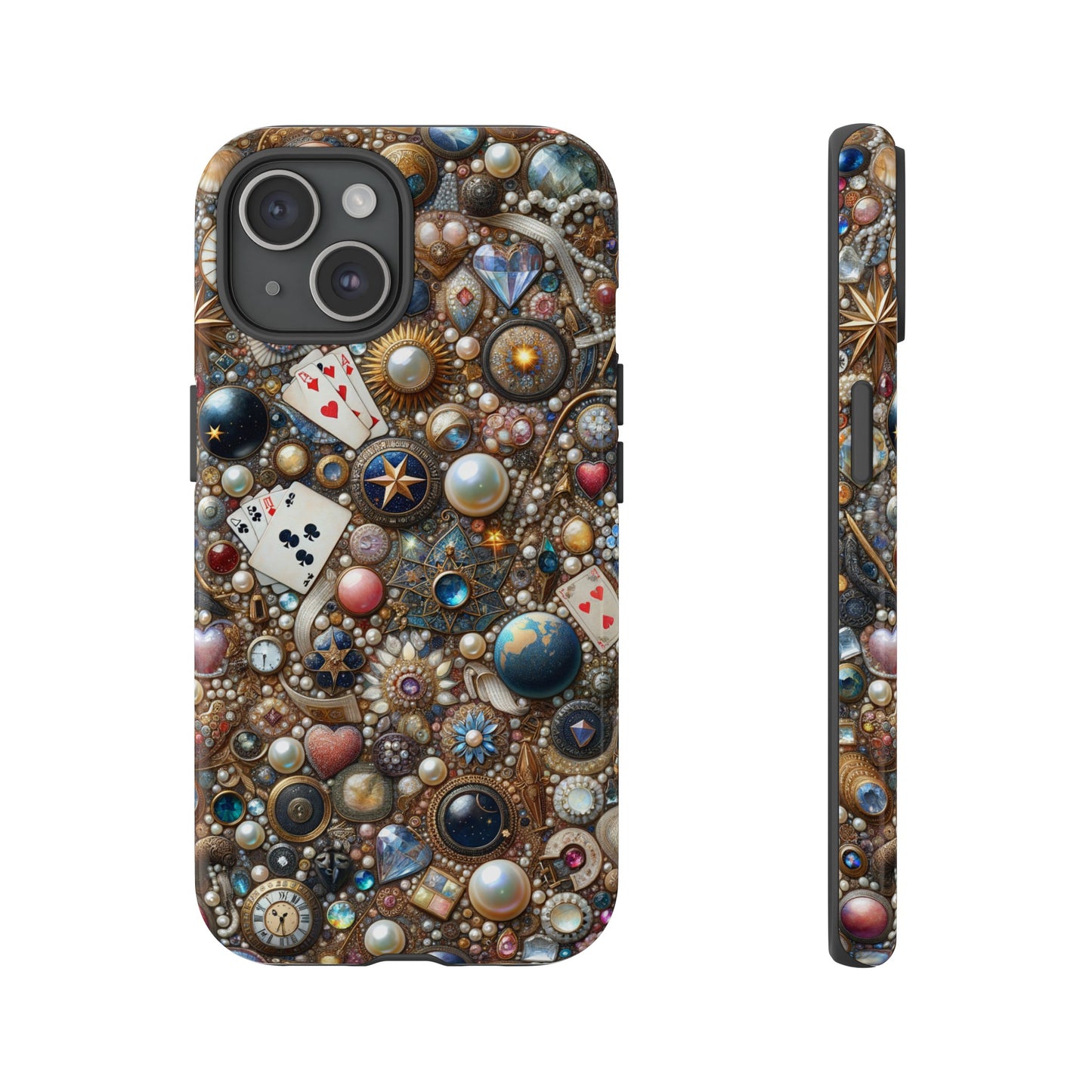 Celestial & Vintage Charms Mosaic Phone Case with Pearls and Gemstones- Phone Case