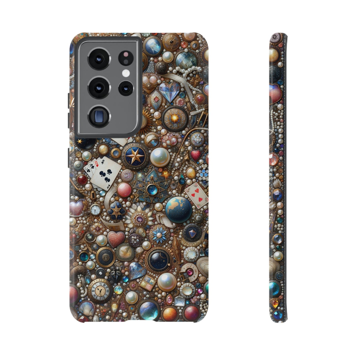 Celestial & Vintage Charms Mosaic Phone Case with Pearls and Gemstones- Phone Case