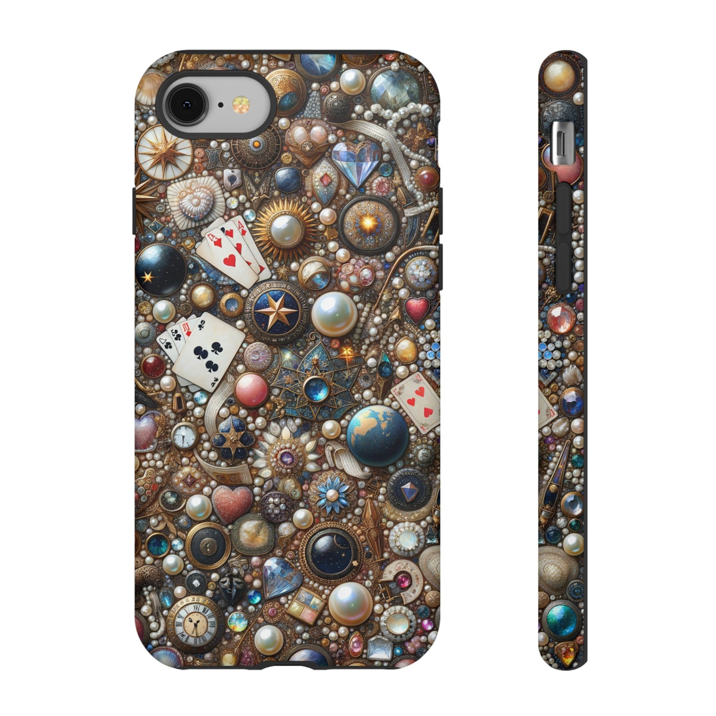 Celestial & Vintage Charms Mosaic Phone Case with Pearls and Gemstones- Phone Case