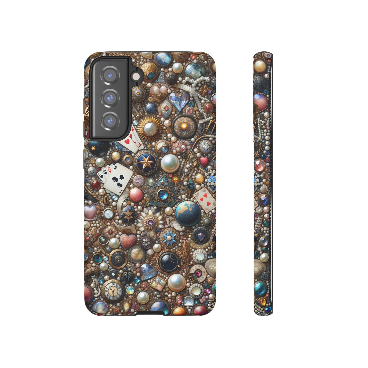 Celestial & Vintage Charms Mosaic Phone Case with Pearls and Gemstones- Phone Case