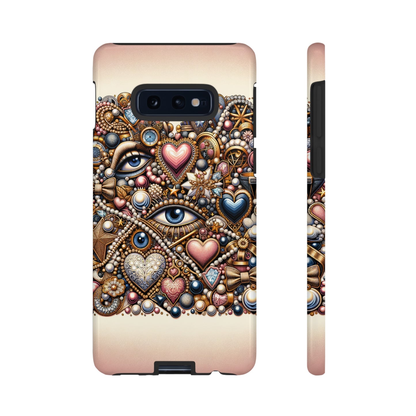 Whimsical Hearts Bows and Pearls Custom Phone Case with Gold Accents- Phone Case