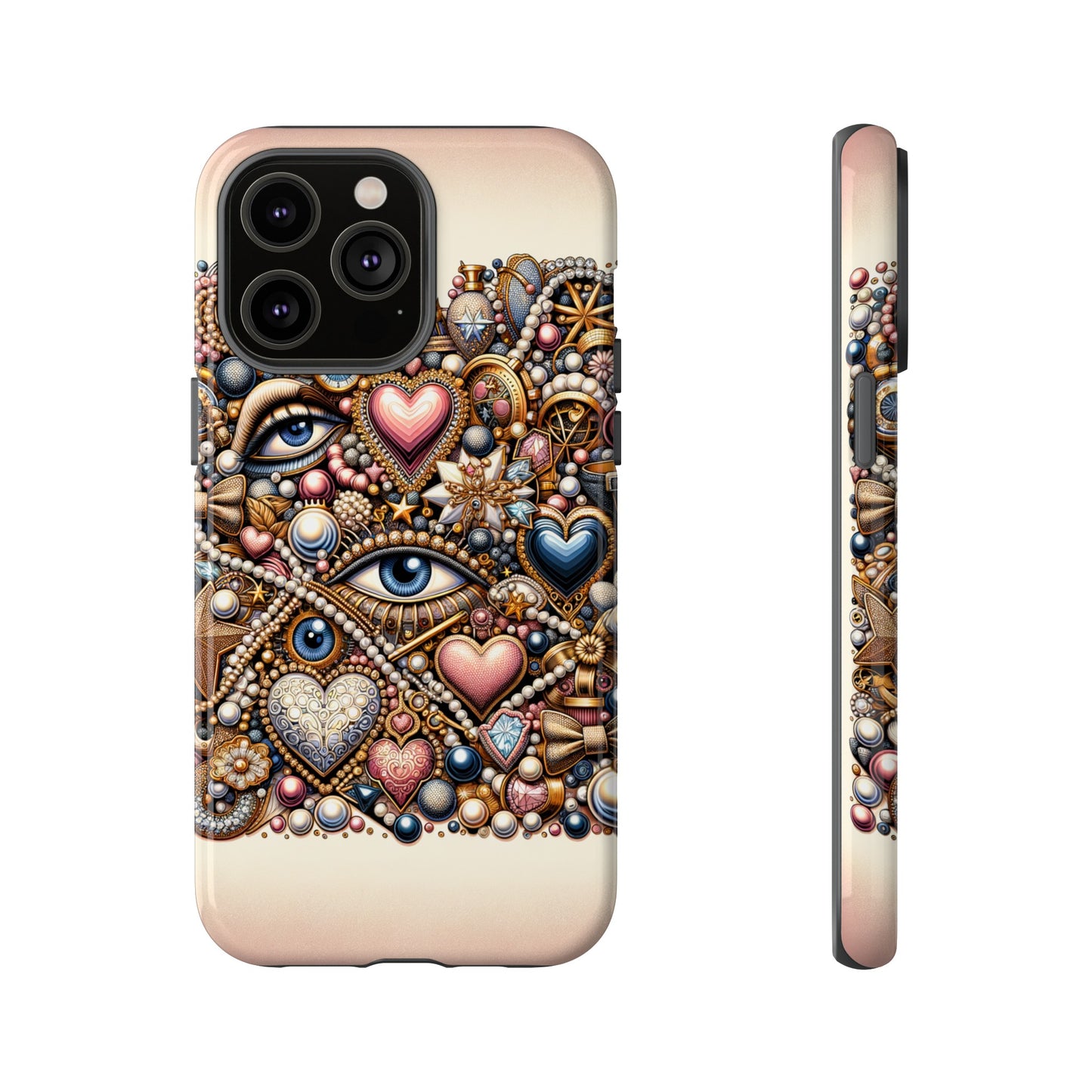 Whimsical Hearts Bows and Pearls Custom Phone Case with Gold Accents- Phone Case