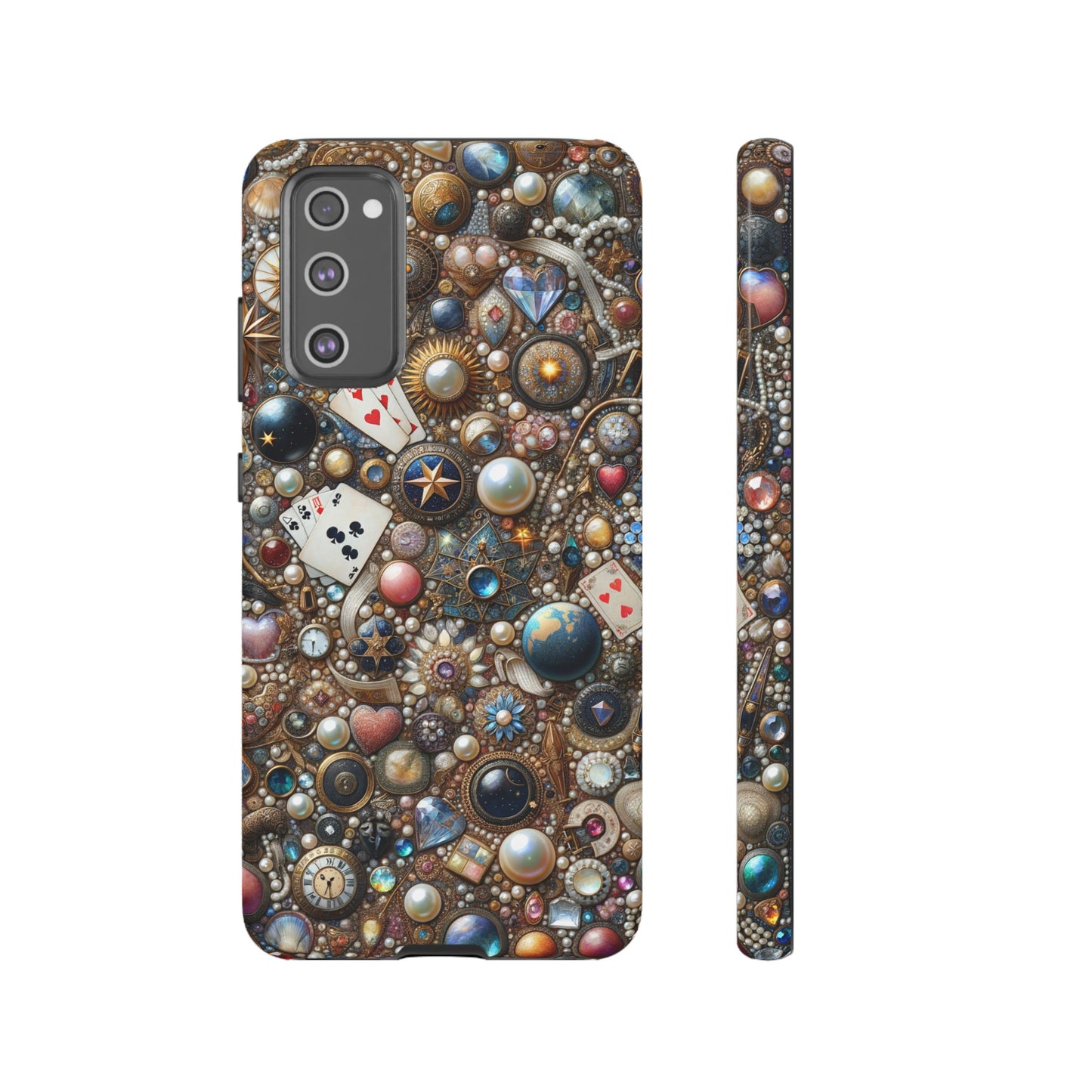 Celestial & Vintage Charms Mosaic Phone Case with Pearls and Gemstones- Phone Case