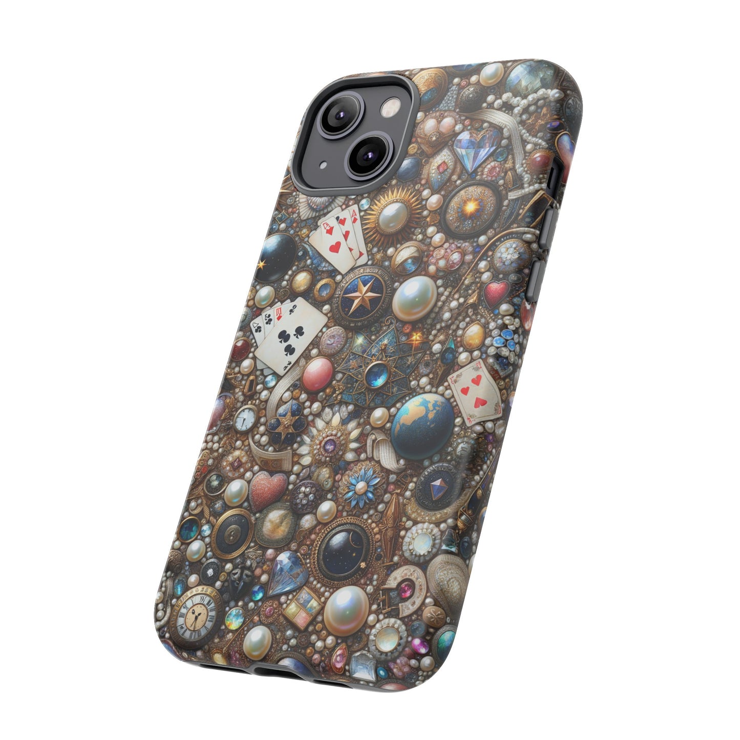 Celestial & Vintage Charms Mosaic Phone Case with Pearls and Gemstones- Phone Case