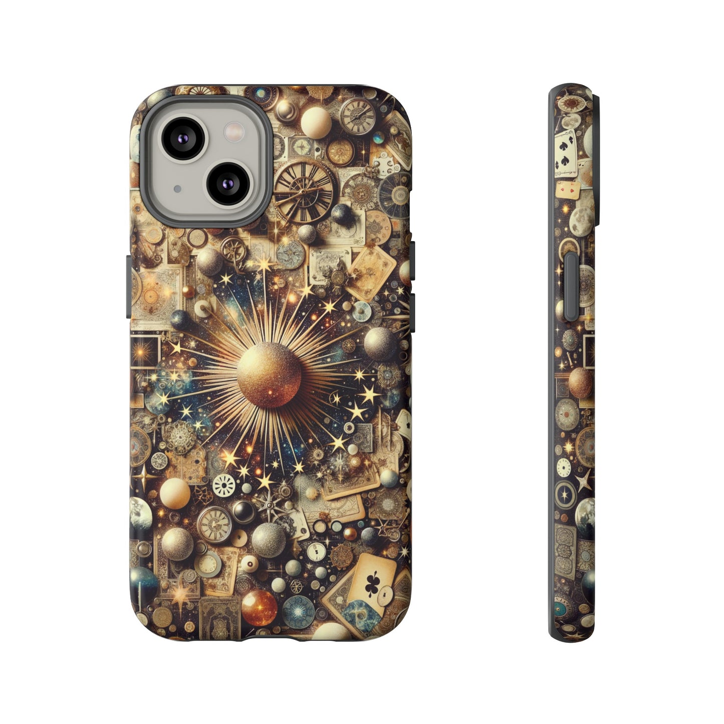 Celestial Collage Phone Case with Suns Stars Moons Cards Keys and Trinkets- Phone Case