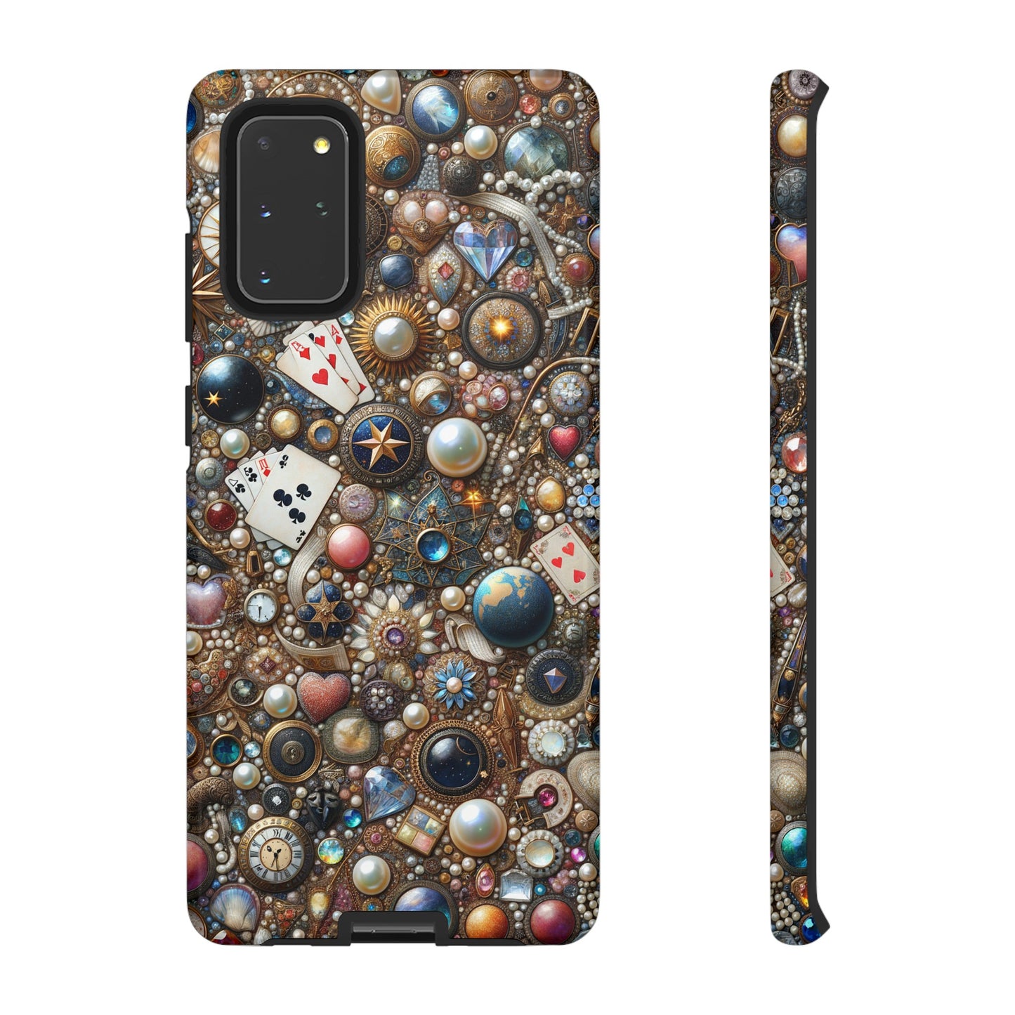 Celestial & Vintage Charms Mosaic Phone Case with Pearls and Gemstones- Phone Case