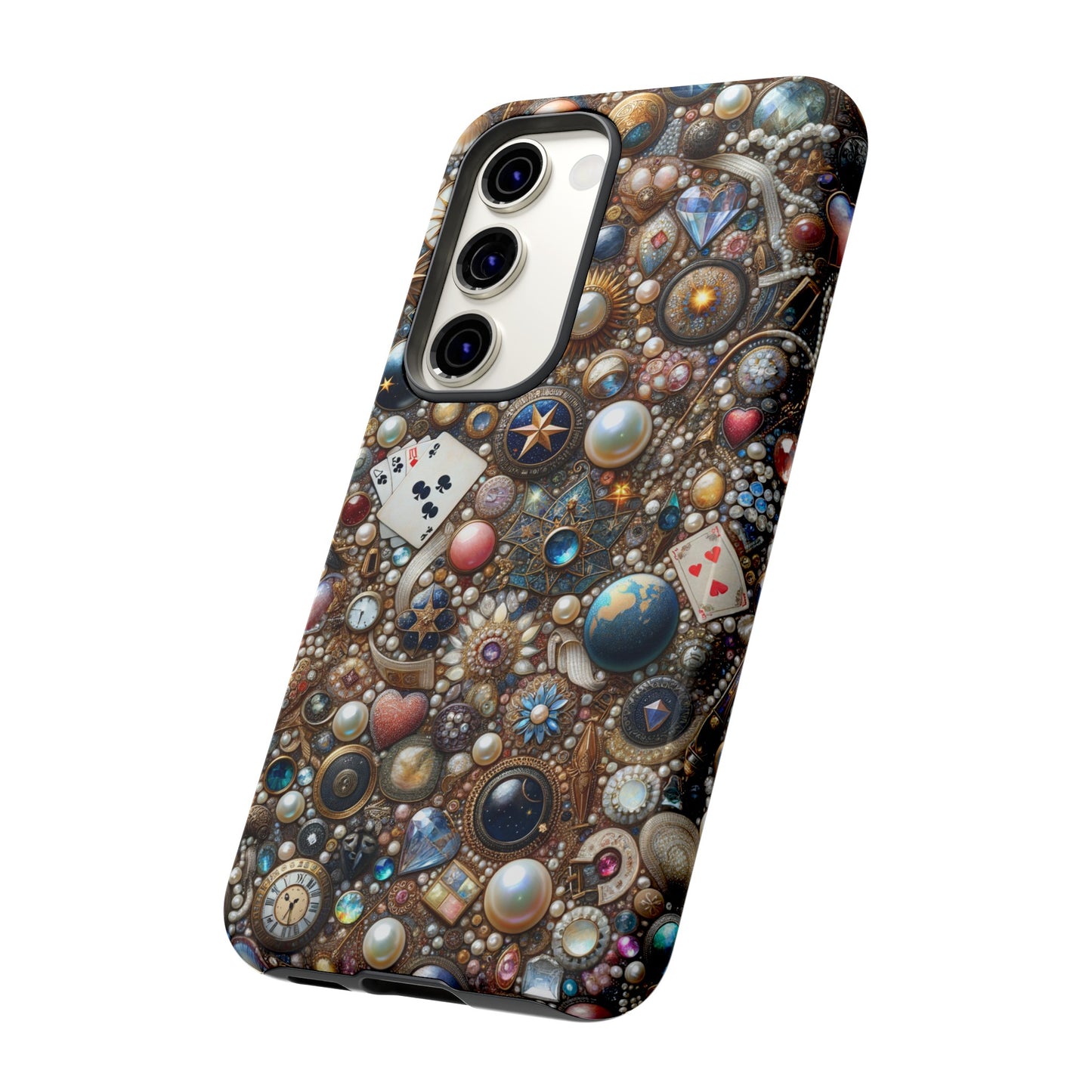 Celestial & Vintage Charms Mosaic Phone Case with Pearls and Gemstones- Phone Case