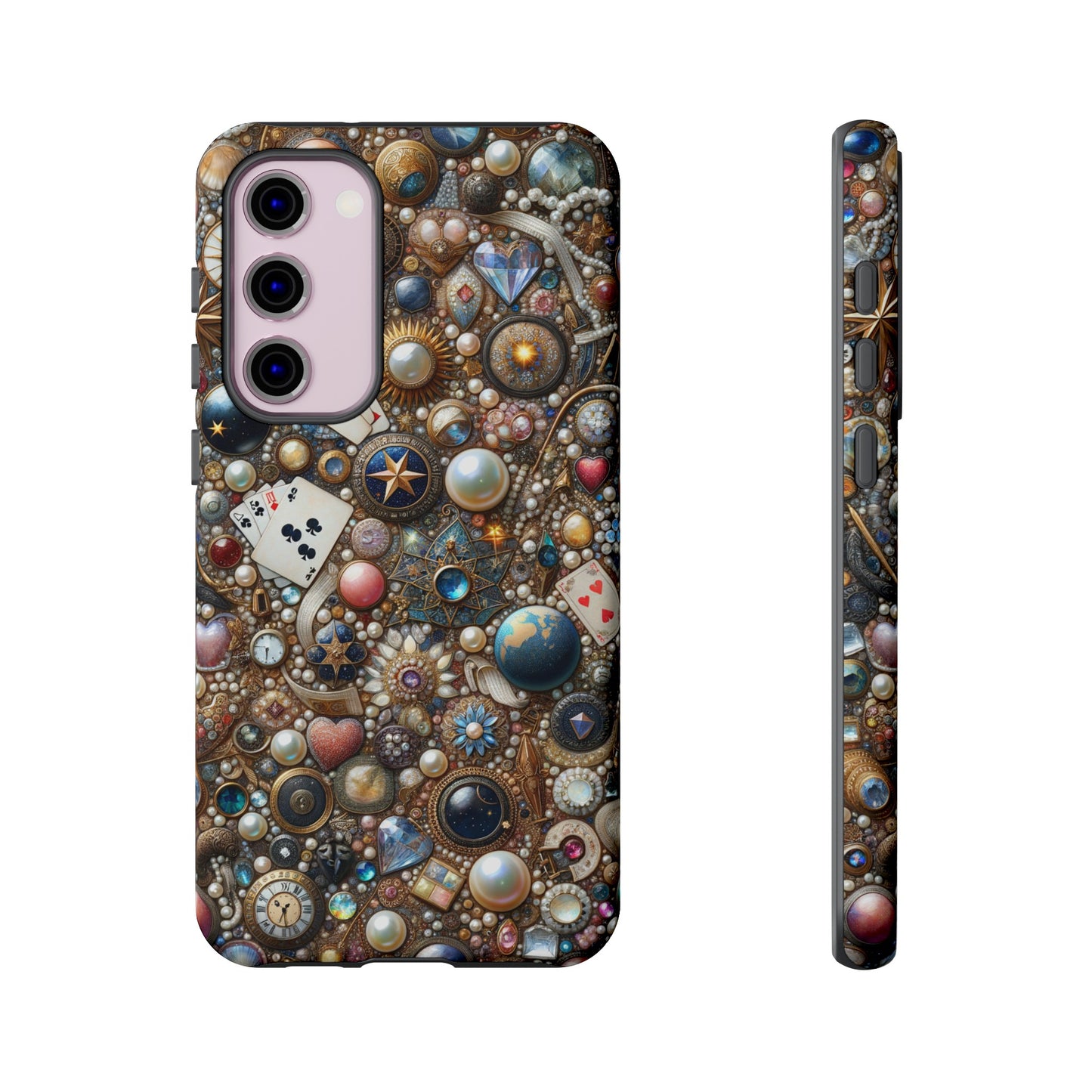 Celestial & Vintage Charms Mosaic Phone Case with Pearls and Gemstones- Phone Case