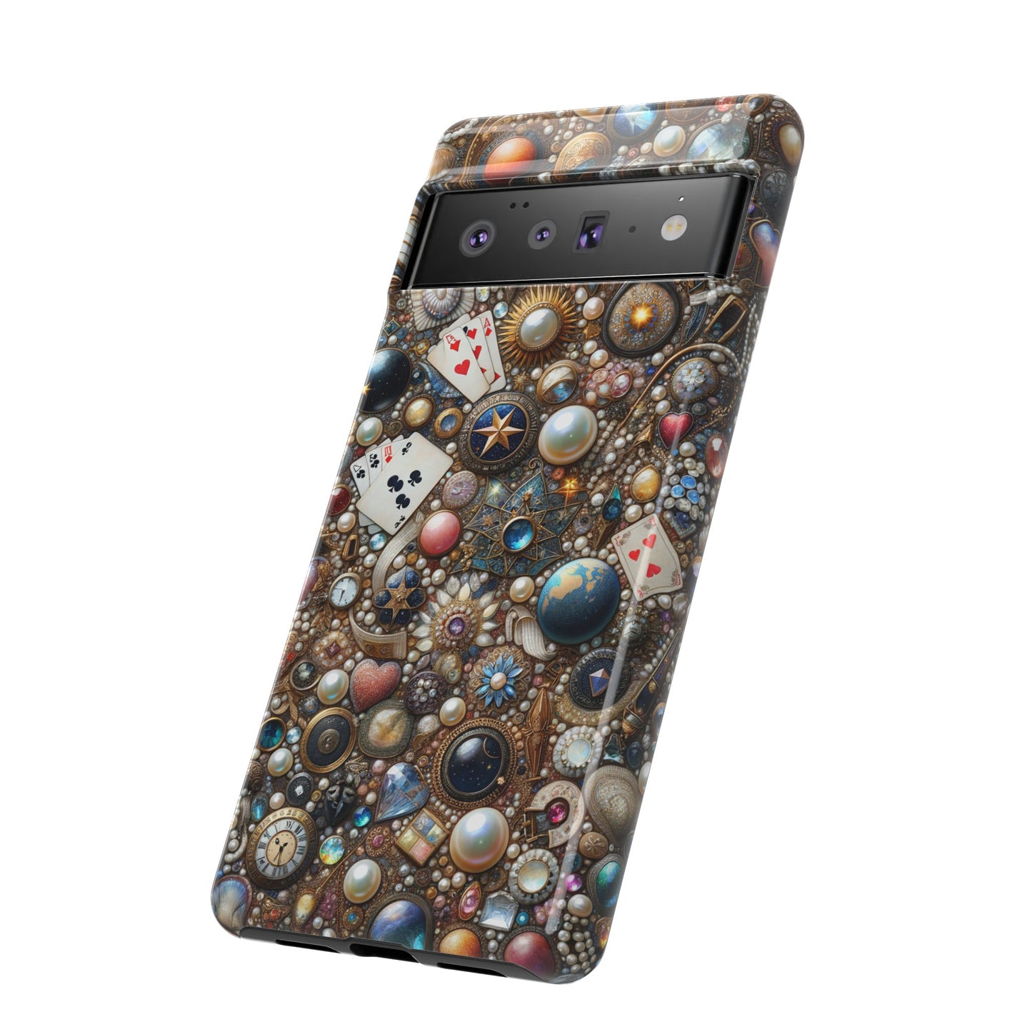 Celestial & Vintage Charms Mosaic Phone Case with Pearls and Gemstones- Phone Case