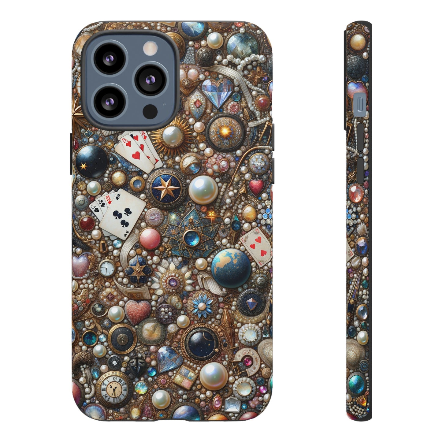 Celestial & Vintage Charms Mosaic Phone Case with Pearls and Gemstones- Phone Case