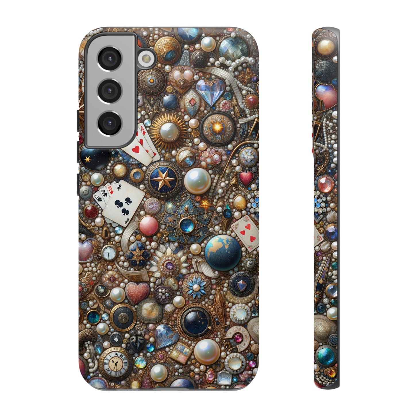 Celestial & Vintage Charms Mosaic Phone Case with Pearls and Gemstones- Phone Case