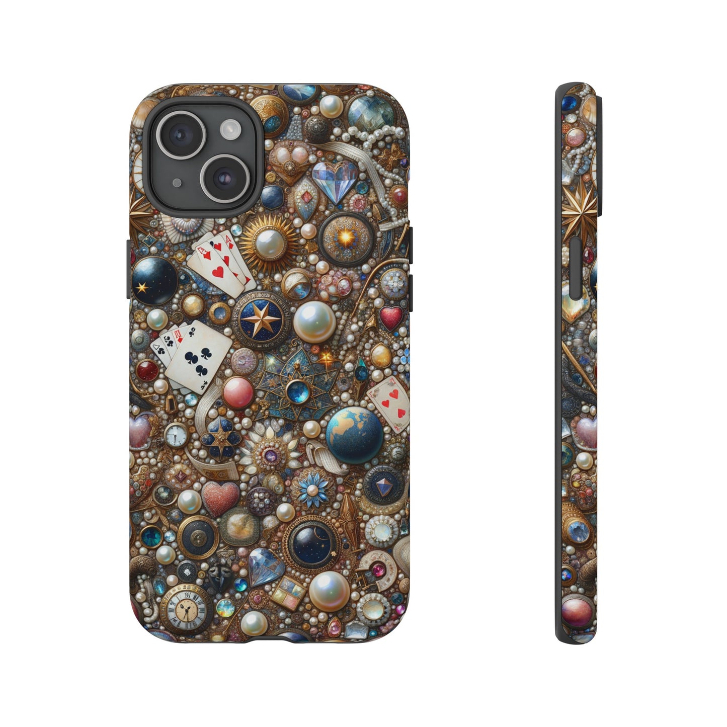 Celestial & Vintage Charms Mosaic Phone Case with Pearls and Gemstones- Phone Case