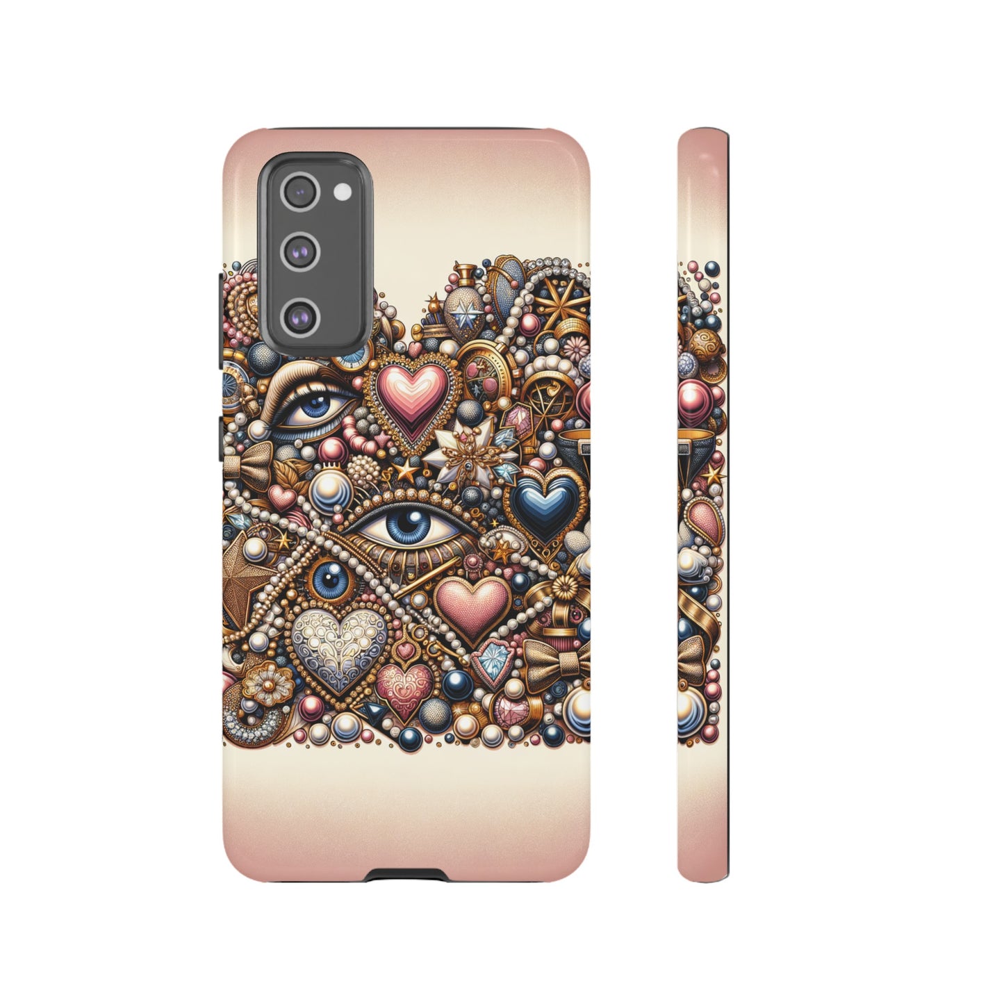 Whimsical Hearts Bows and Pearls Custom Phone Case with Gold Accents- Phone Case