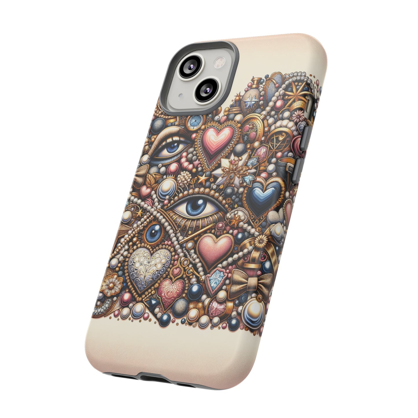 Whimsical Hearts Bows and Pearls Custom Phone Case with Gold Accents- Phone Case