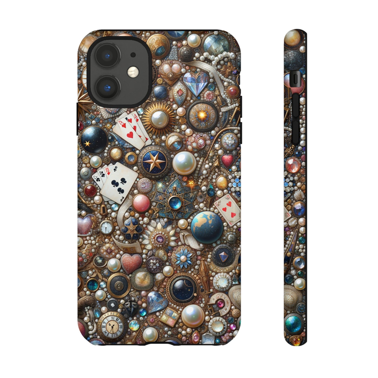 Celestial & Vintage Charms Mosaic Phone Case with Pearls and Gemstones- Phone Case