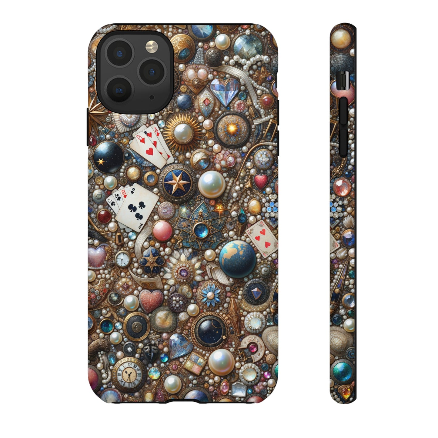 Celestial & Vintage Charms Mosaic Phone Case with Pearls and Gemstones- Phone Case