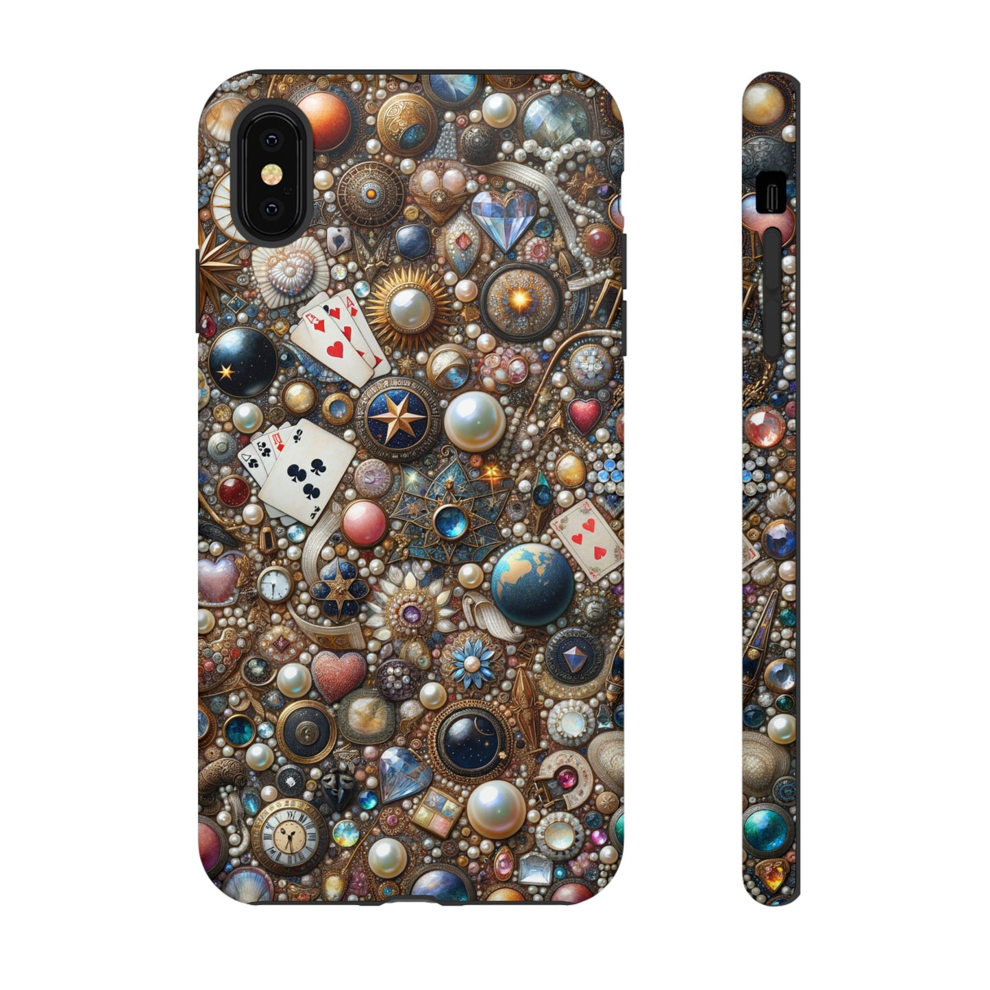 Celestial & Vintage Charms Mosaic Phone Case with Pearls and Gemstones- Phone Case