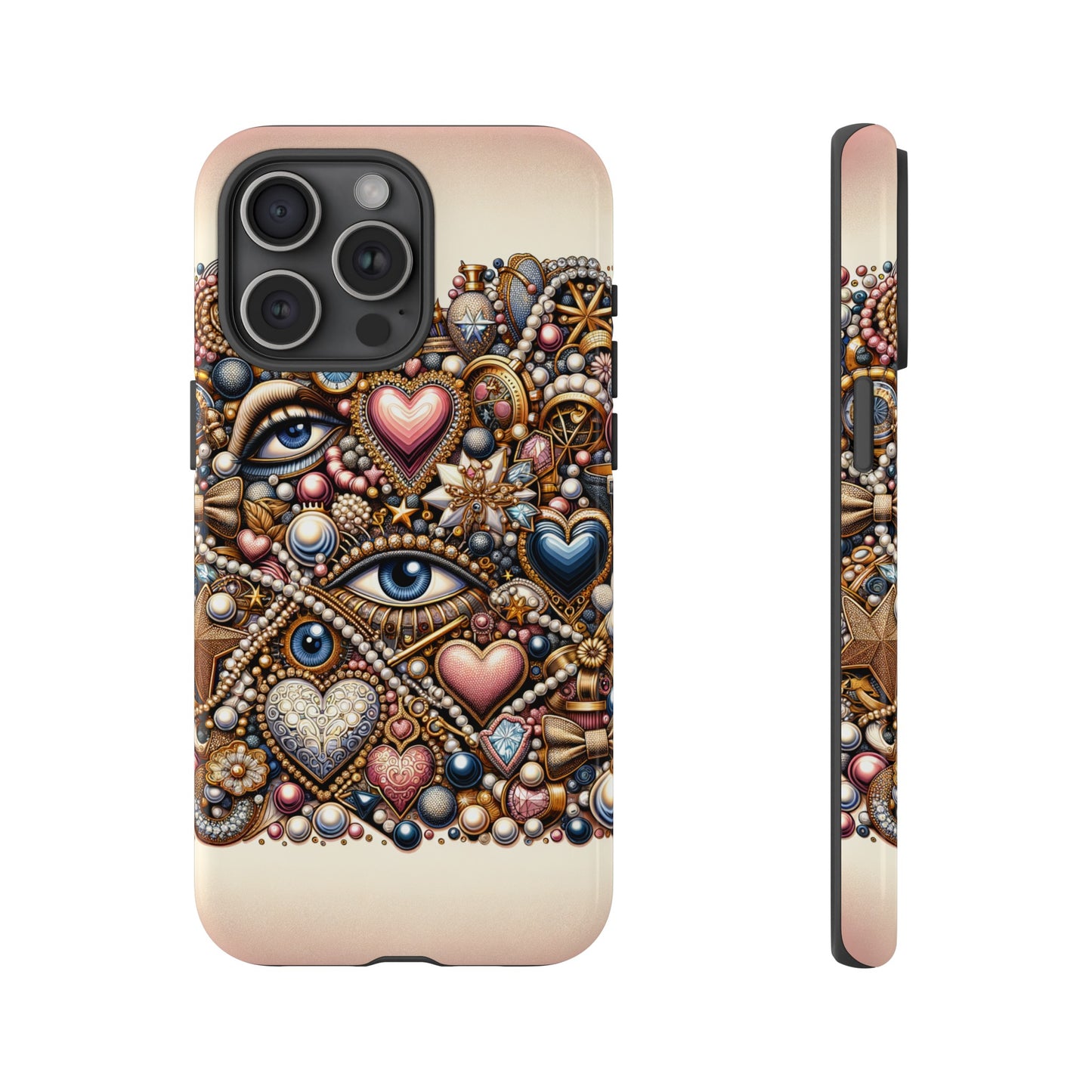 Whimsical Hearts Bows and Pearls Custom Phone Case with Gold Accents- Phone Case