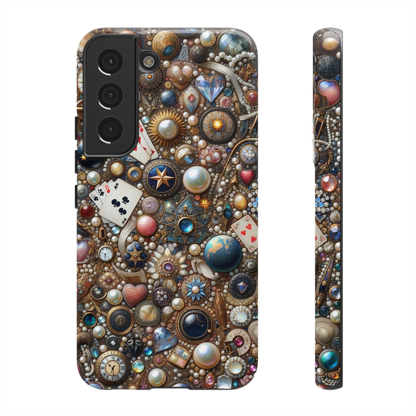 Celestial & Vintage Charms Mosaic Phone Case with Pearls and Gemstones- Phone Case