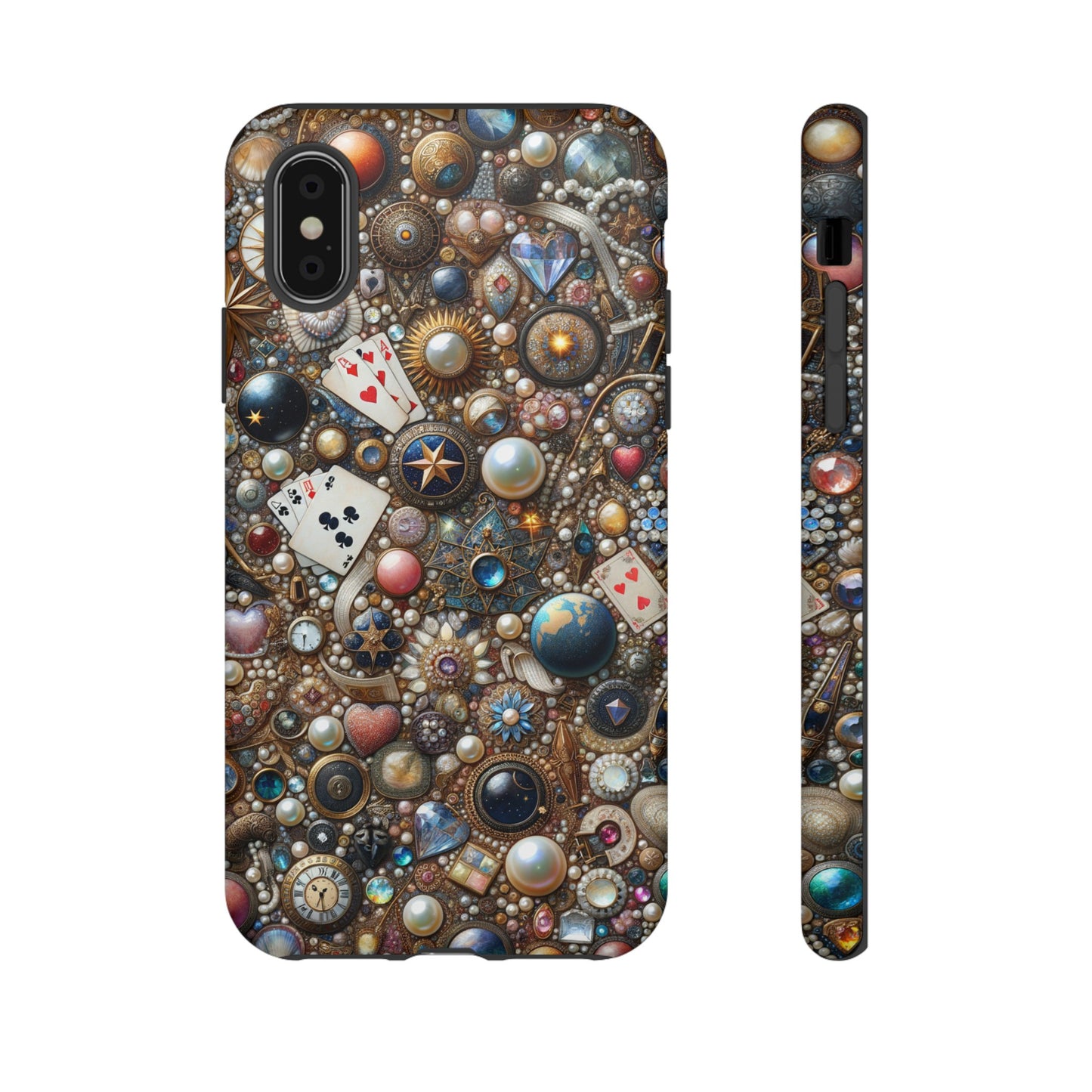 Celestial & Vintage Charms Mosaic Phone Case with Pearls and Gemstones- Phone Case