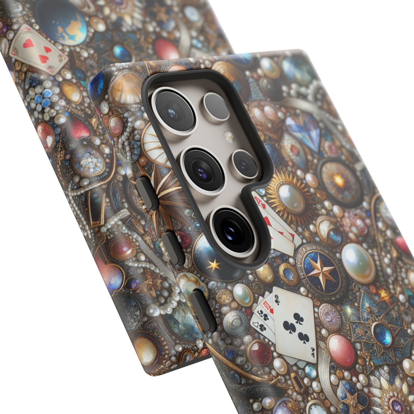 Celestial & Vintage Charms Mosaic Phone Case with Pearls and Gemstones- Phone Case