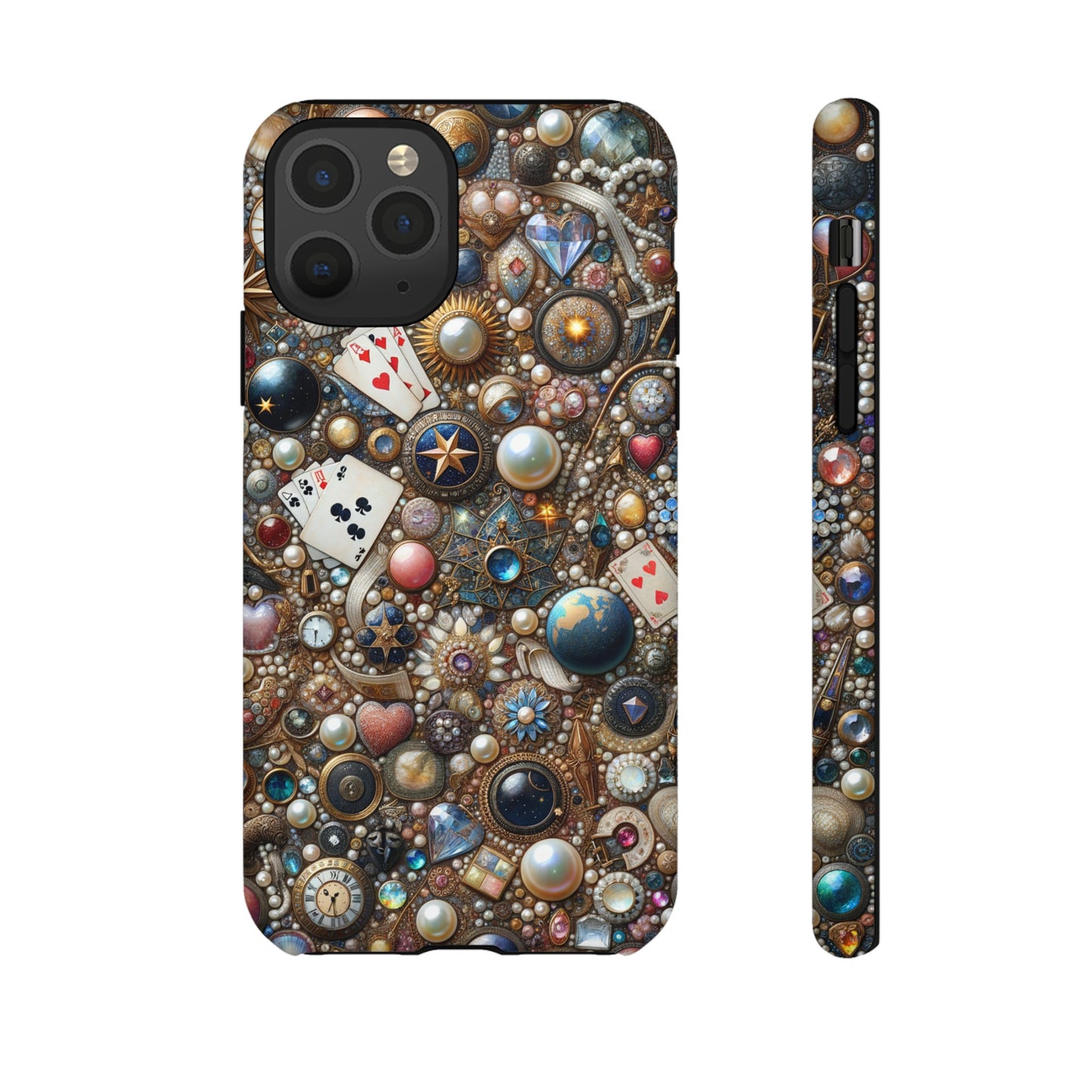 Celestial & Vintage Charms Mosaic Phone Case with Pearls and Gemstones- Phone Case