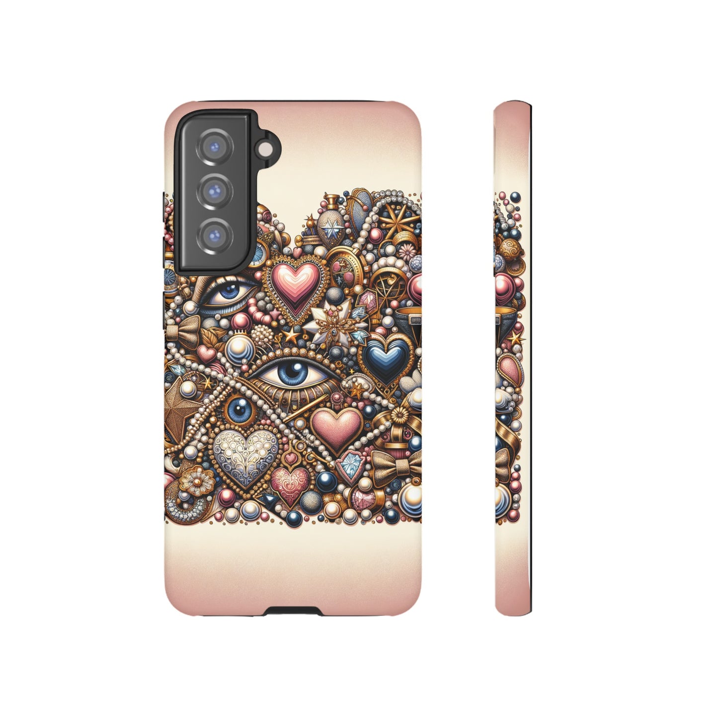 Whimsical Hearts Bows and Pearls Custom Phone Case with Gold Accents- Phone Case