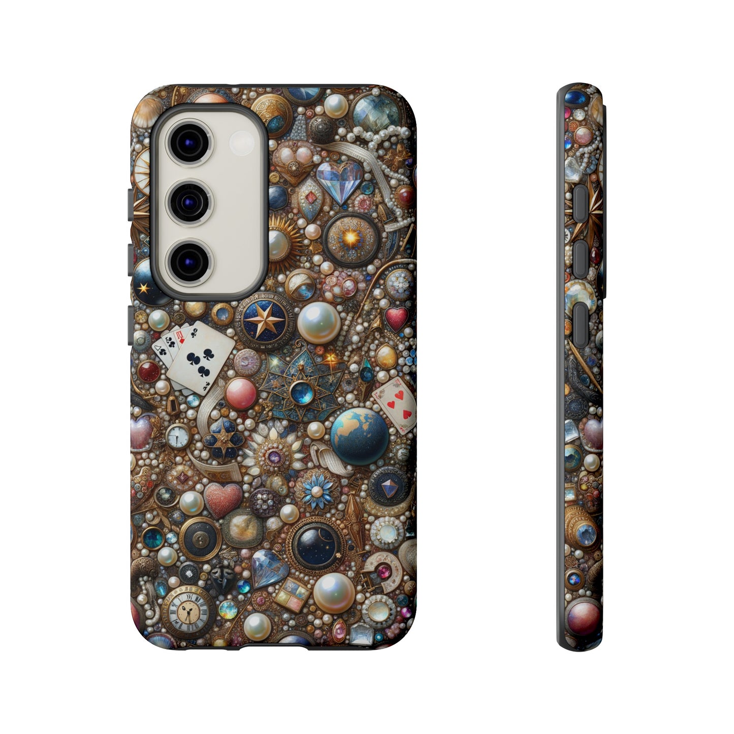 Celestial & Vintage Charms Mosaic Phone Case with Pearls and Gemstones- Phone Case