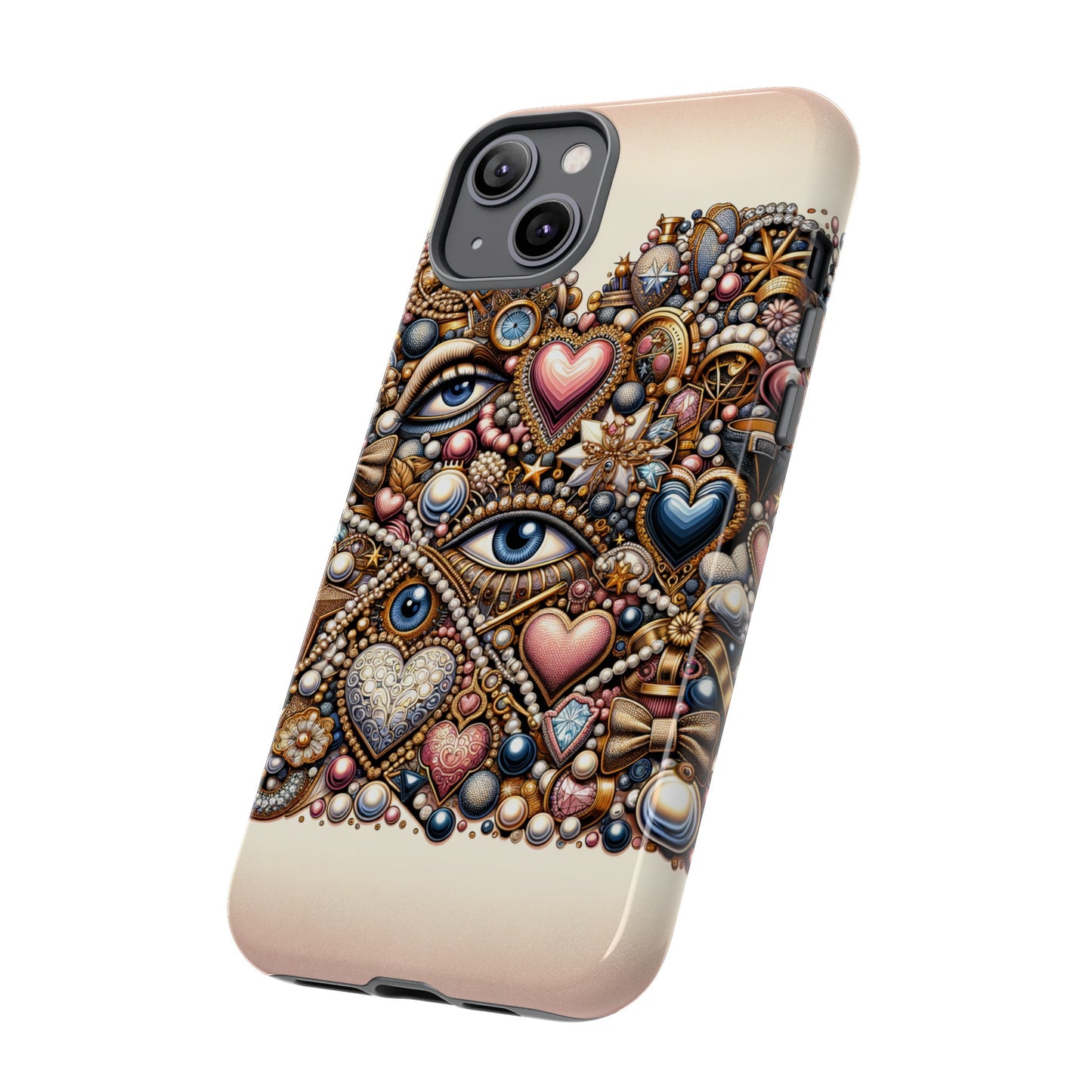 Whimsical Hearts Bows and Pearls Custom Phone Case with Gold Accents- Phone Case