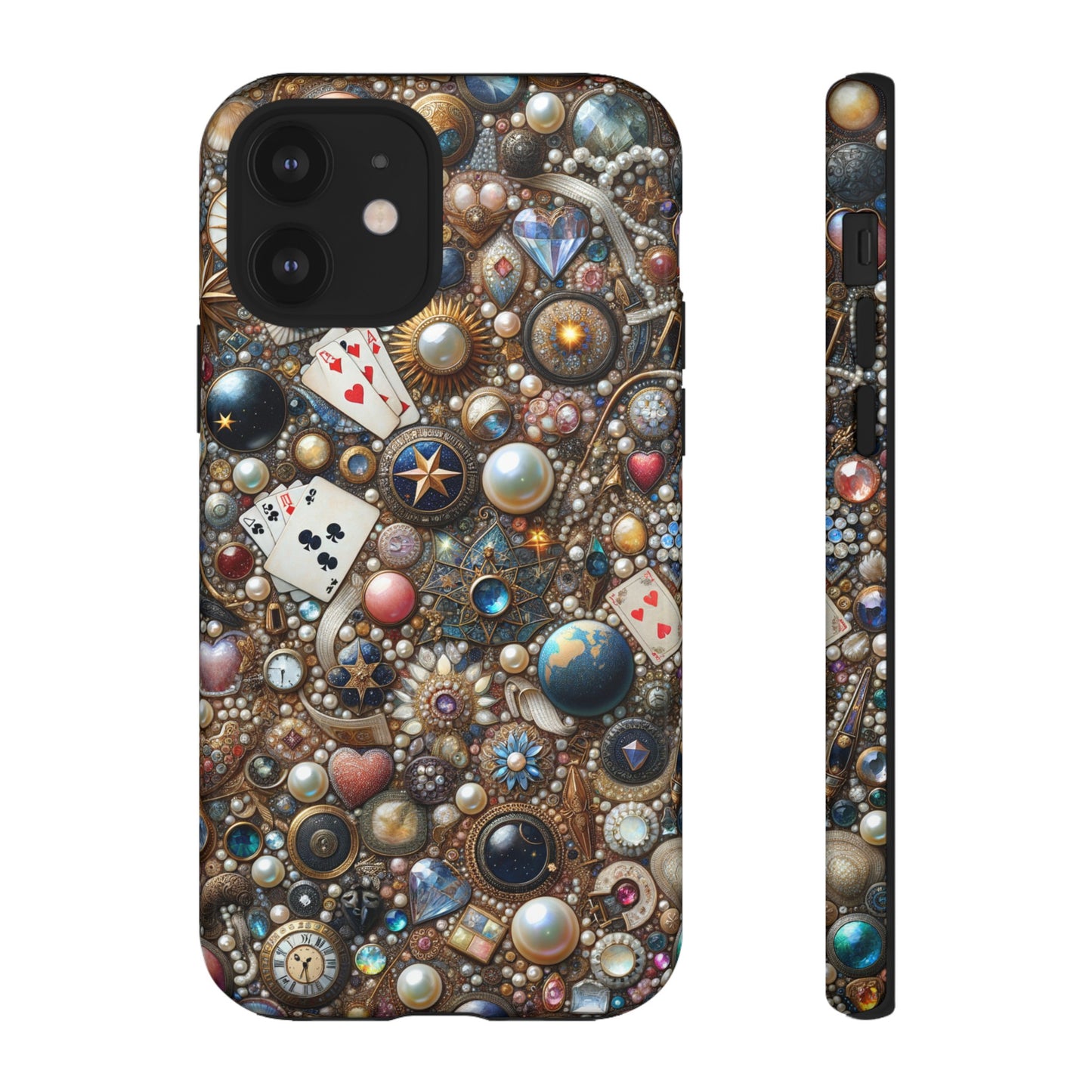 Celestial & Vintage Charms Mosaic Phone Case with Pearls and Gemstones- Phone Case