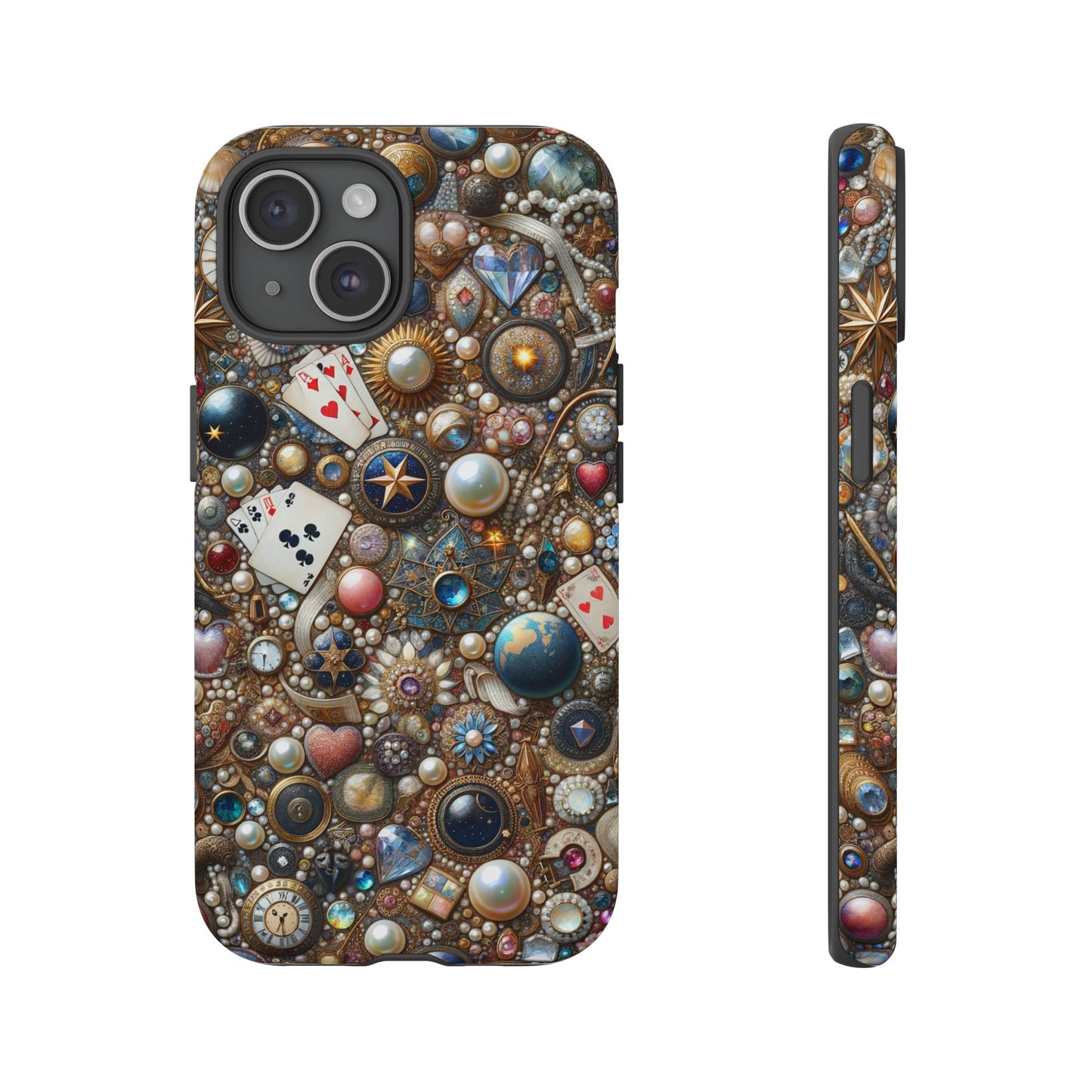 Celestial & Vintage Charms Mosaic Phone Case with Pearls and Gemstones- Phone Case