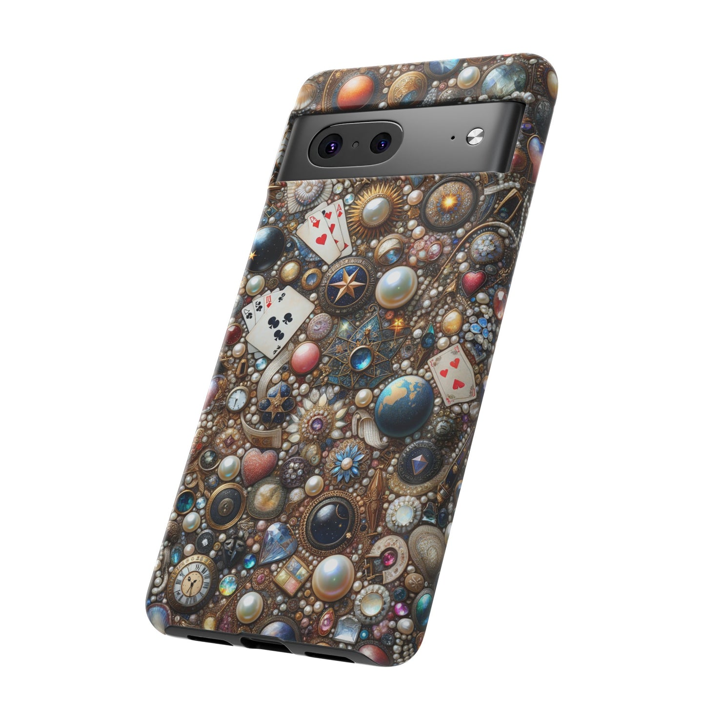 Celestial & Vintage Charms Mosaic Phone Case with Pearls and Gemstones- Phone Case