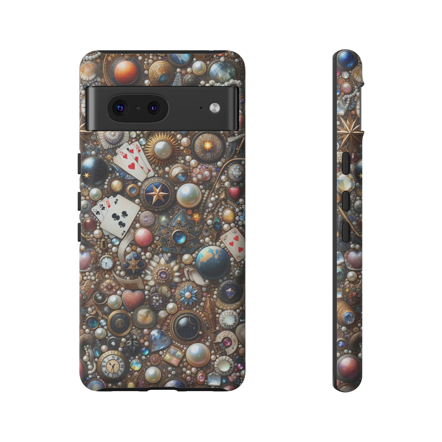 Celestial & Vintage Charms Mosaic Phone Case with Pearls and Gemstones- Phone Case