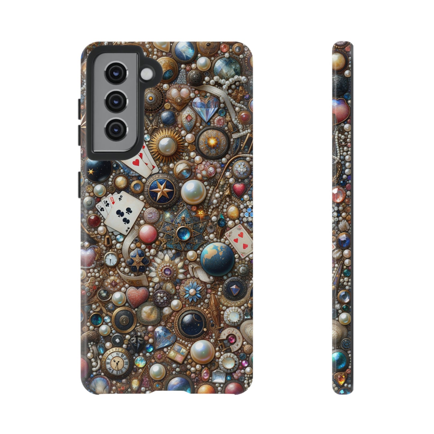 Celestial & Vintage Charms Mosaic Phone Case with Pearls and Gemstones- Phone Case