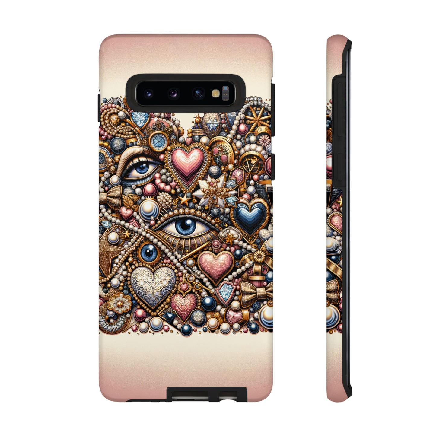 Whimsical Hearts Bows and Pearls Custom Phone Case with Gold Accents- Phone Case