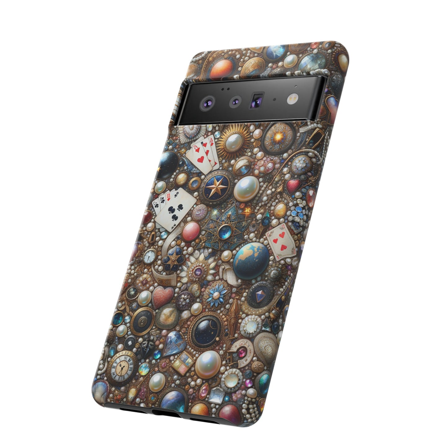 Celestial & Vintage Charms Mosaic Phone Case with Pearls and Gemstones- Phone Case