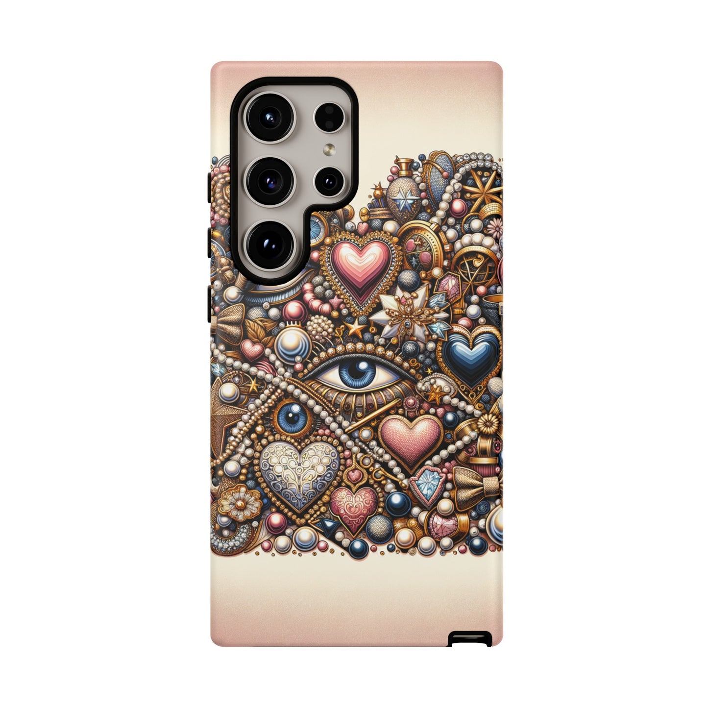 Whimsical Hearts Bows and Pearls Custom Phone Case with Gold Accents- Phone Case