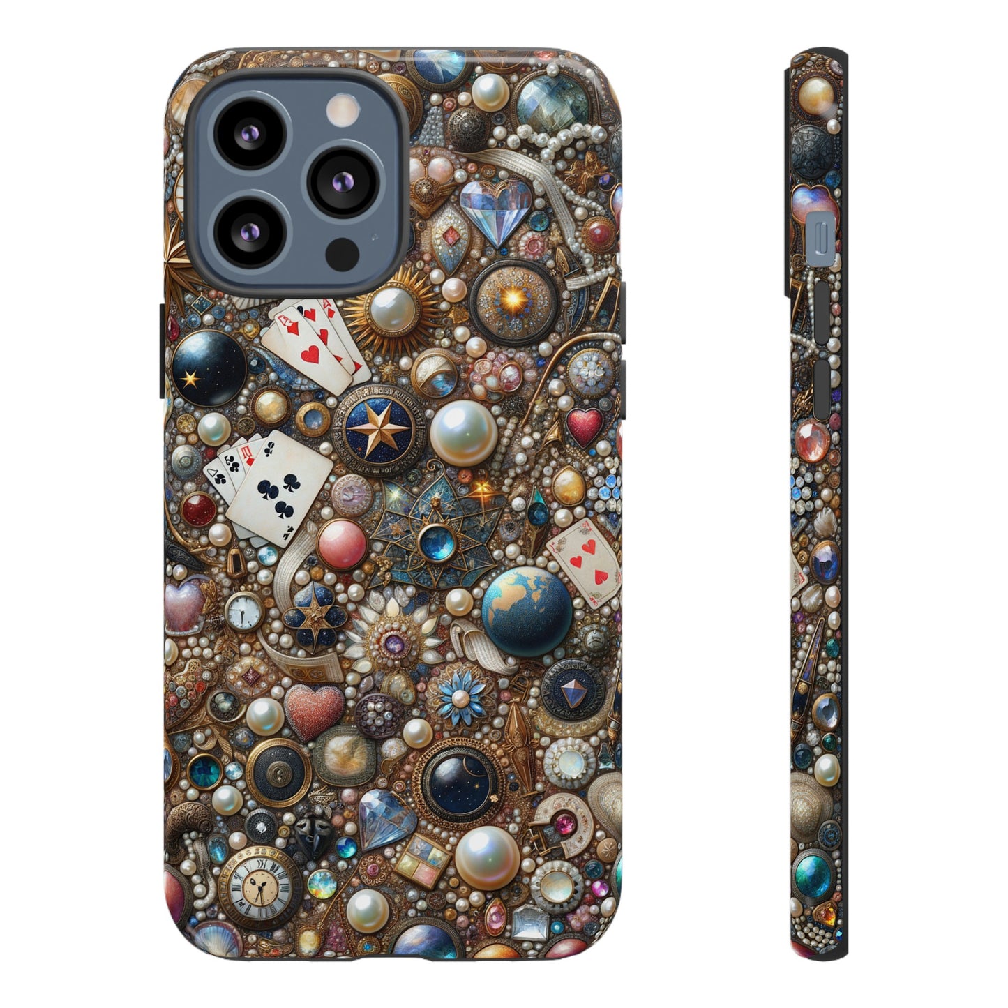 Celestial & Vintage Charms Mosaic Phone Case with Pearls and Gemstones- Phone Case