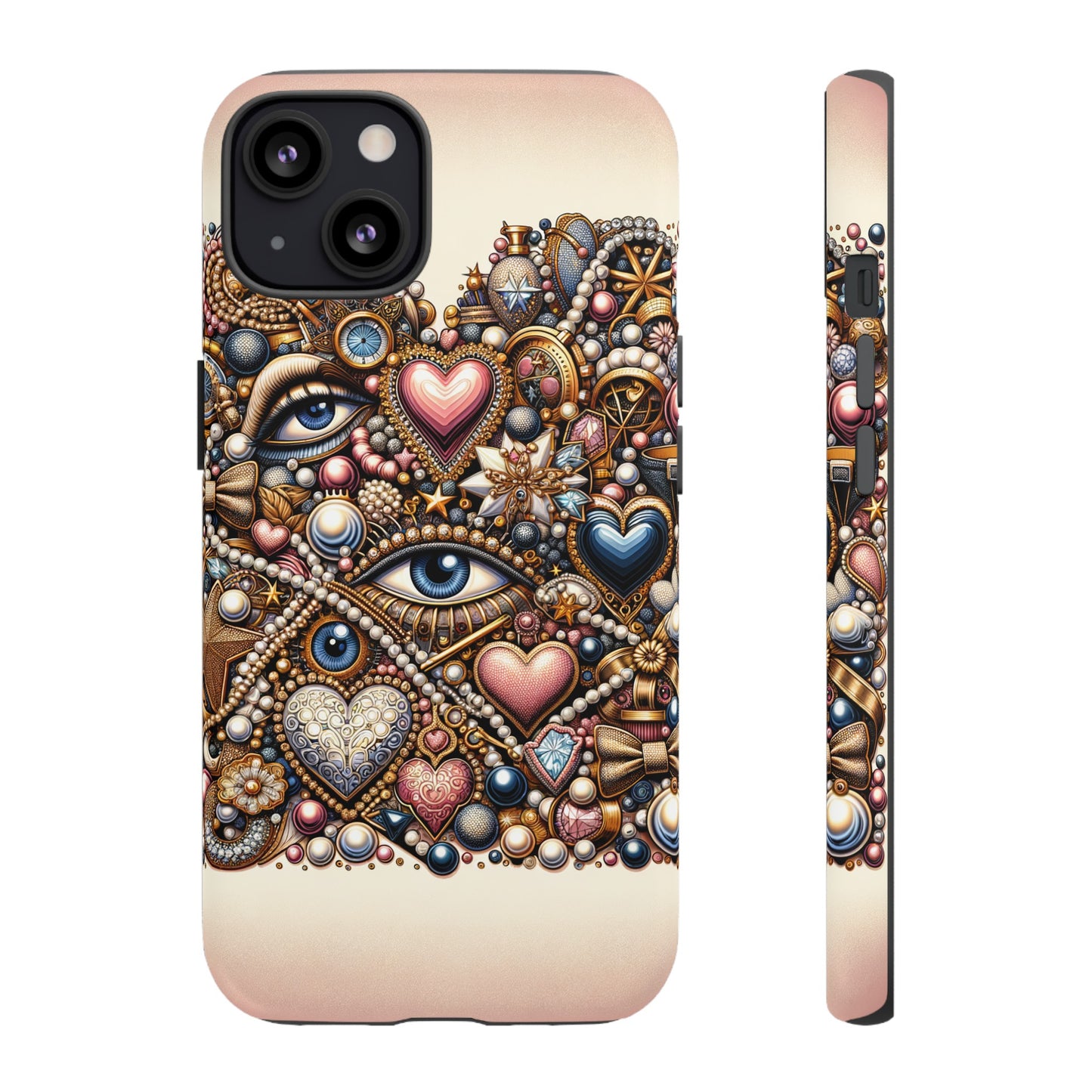 Whimsical Hearts Bows and Pearls Custom Phone Case with Gold Accents- Phone Case