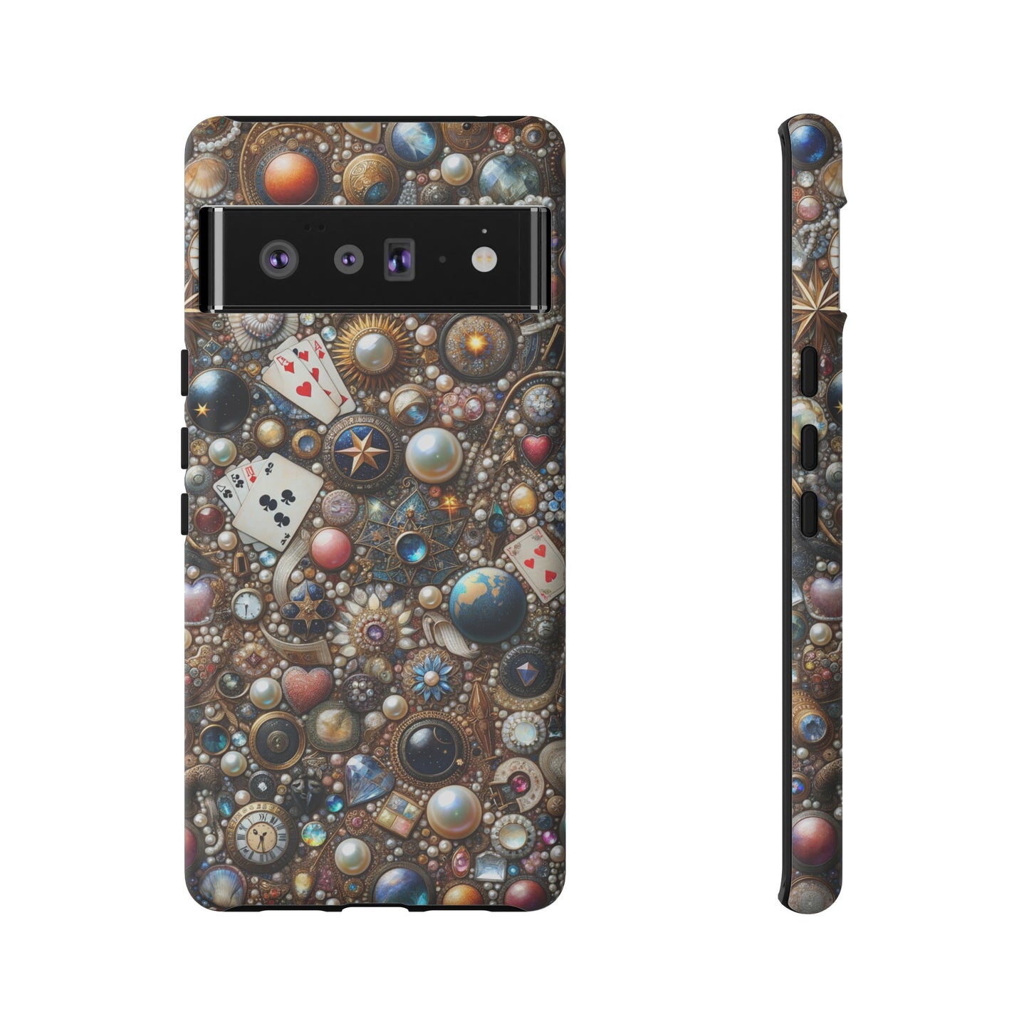 Celestial & Vintage Charms Mosaic Phone Case with Pearls and Gemstones- Phone Case