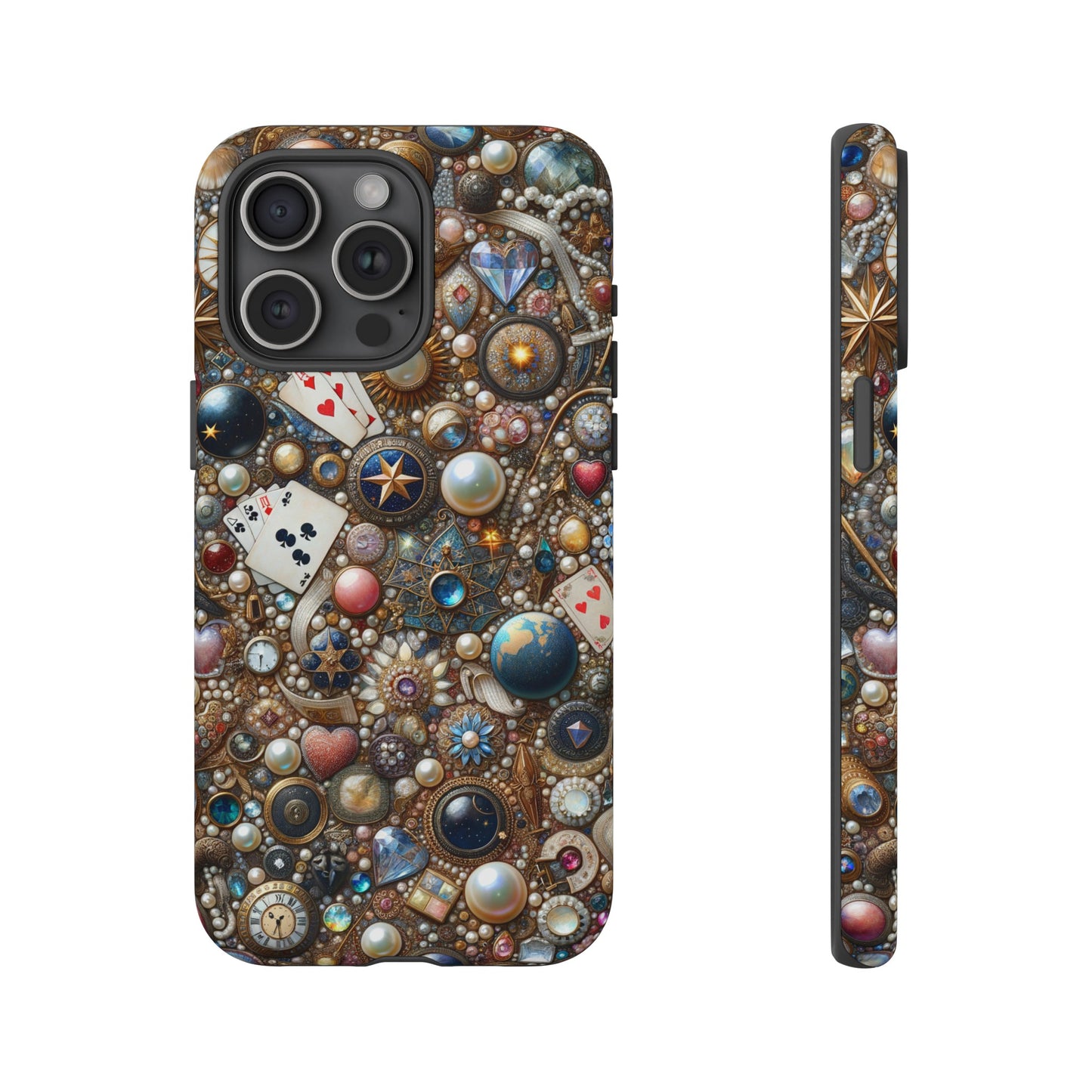 Celestial & Vintage Charms Mosaic Phone Case with Pearls and Gemstones- Phone Case