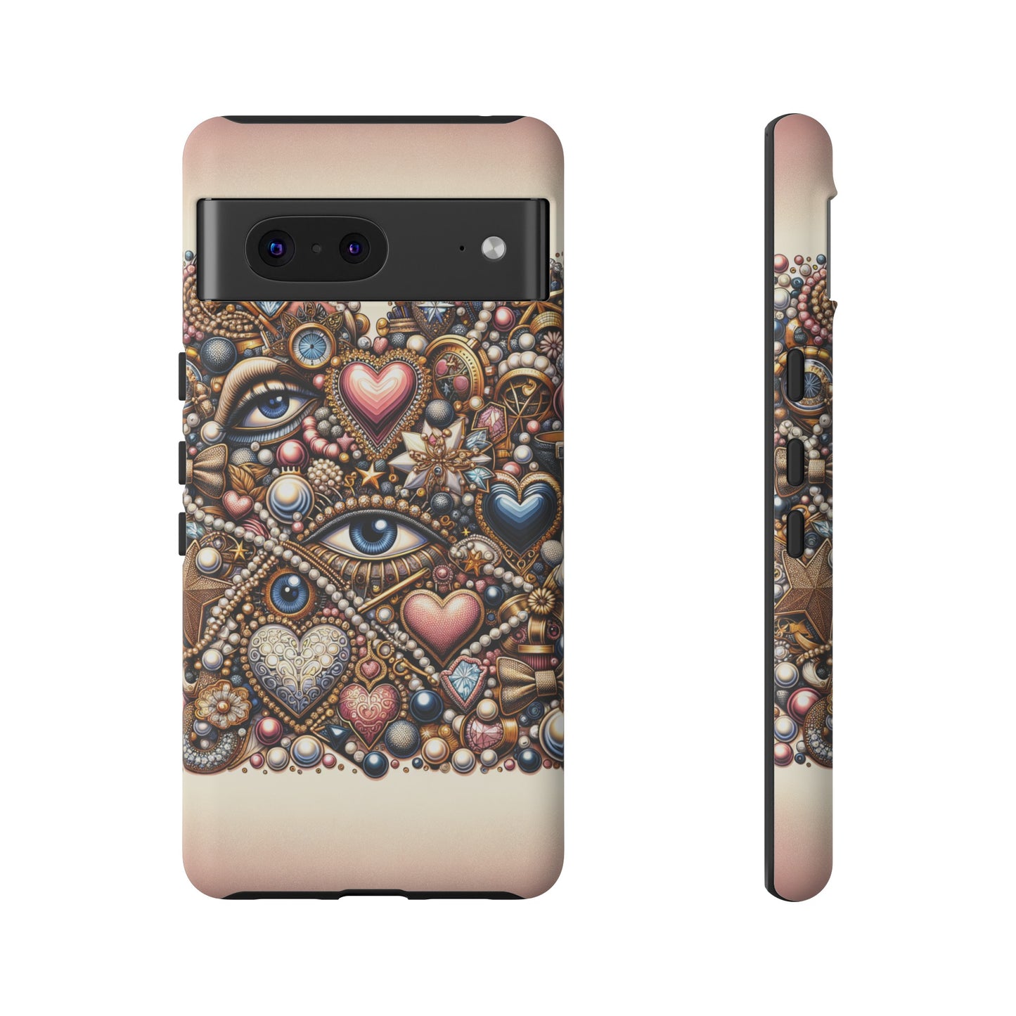 Whimsical Hearts Bows and Pearls Custom Phone Case with Gold Accents- Phone Case